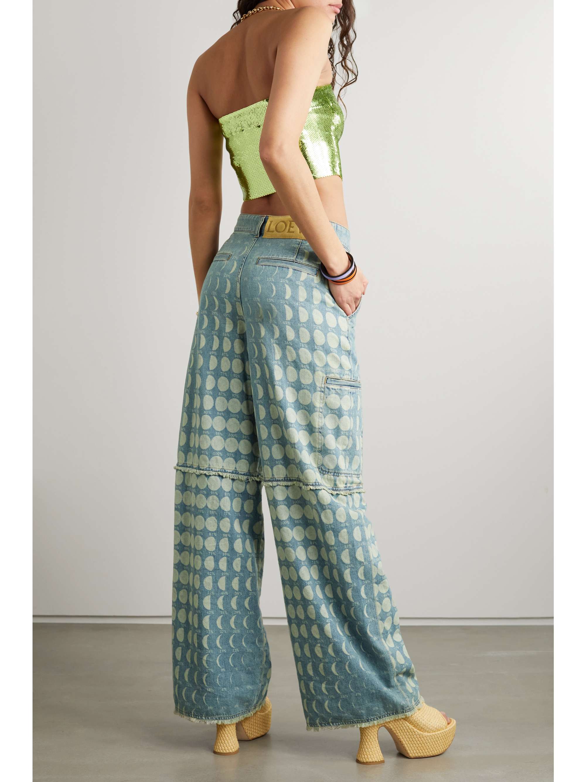 LOEWE + Paula's Ibiza frayed high-rise wide-leg jeans