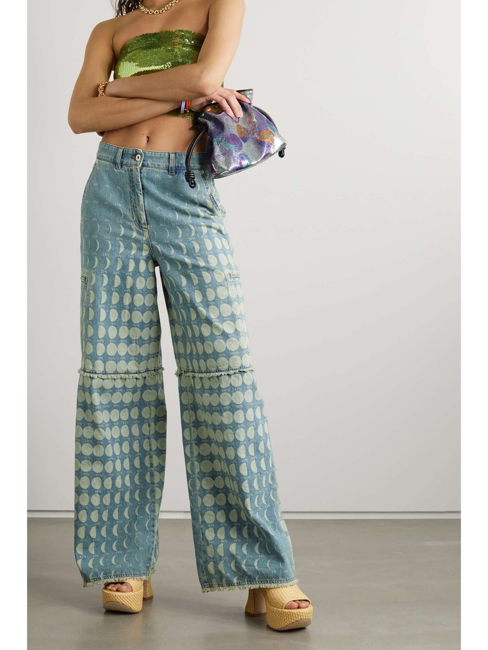 LOEWE + Paula's Ibiza frayed high-rise wide-leg jeans