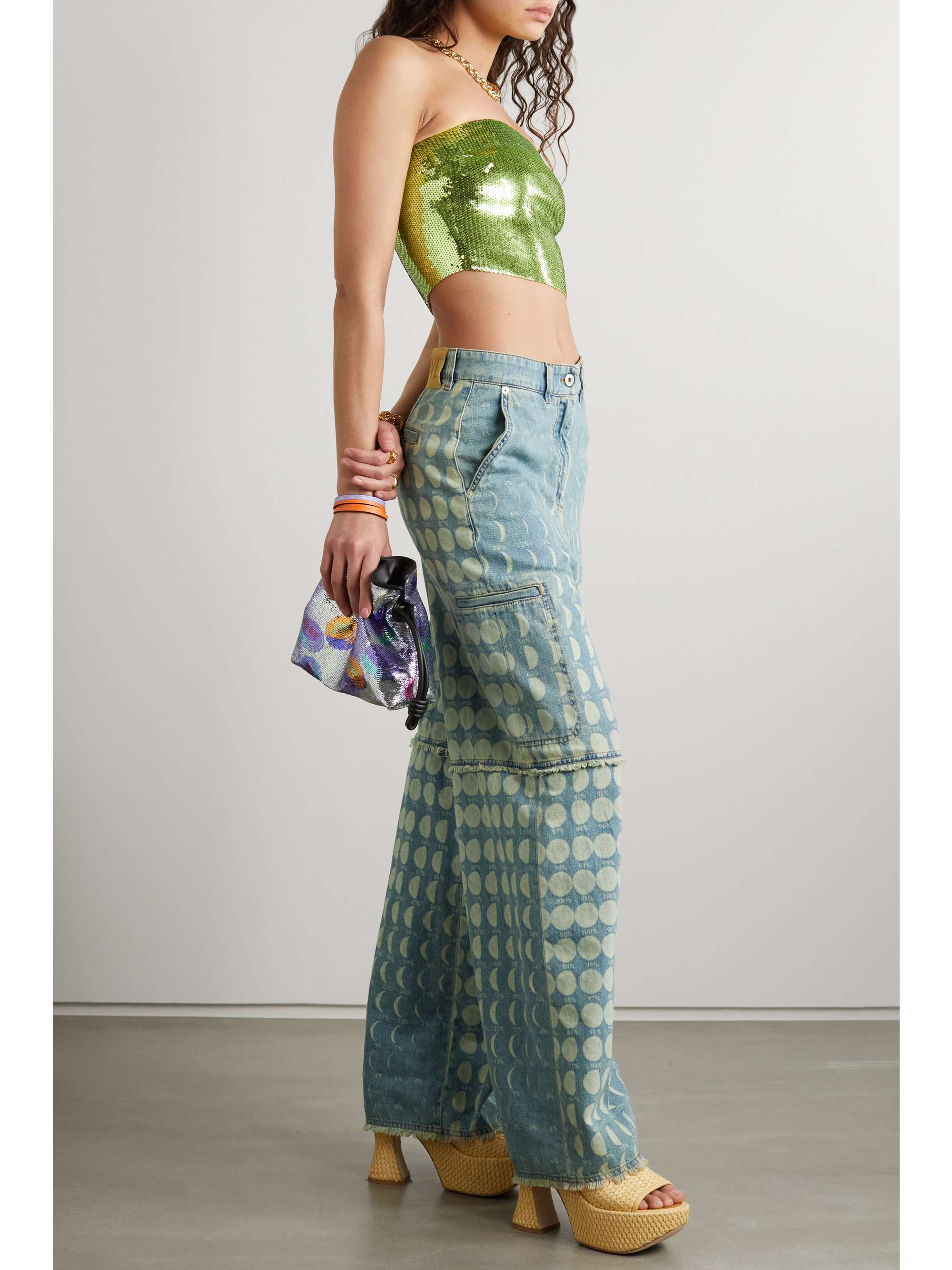 LOEWE + Paula's Ibiza frayed high-rise wide-leg jeans