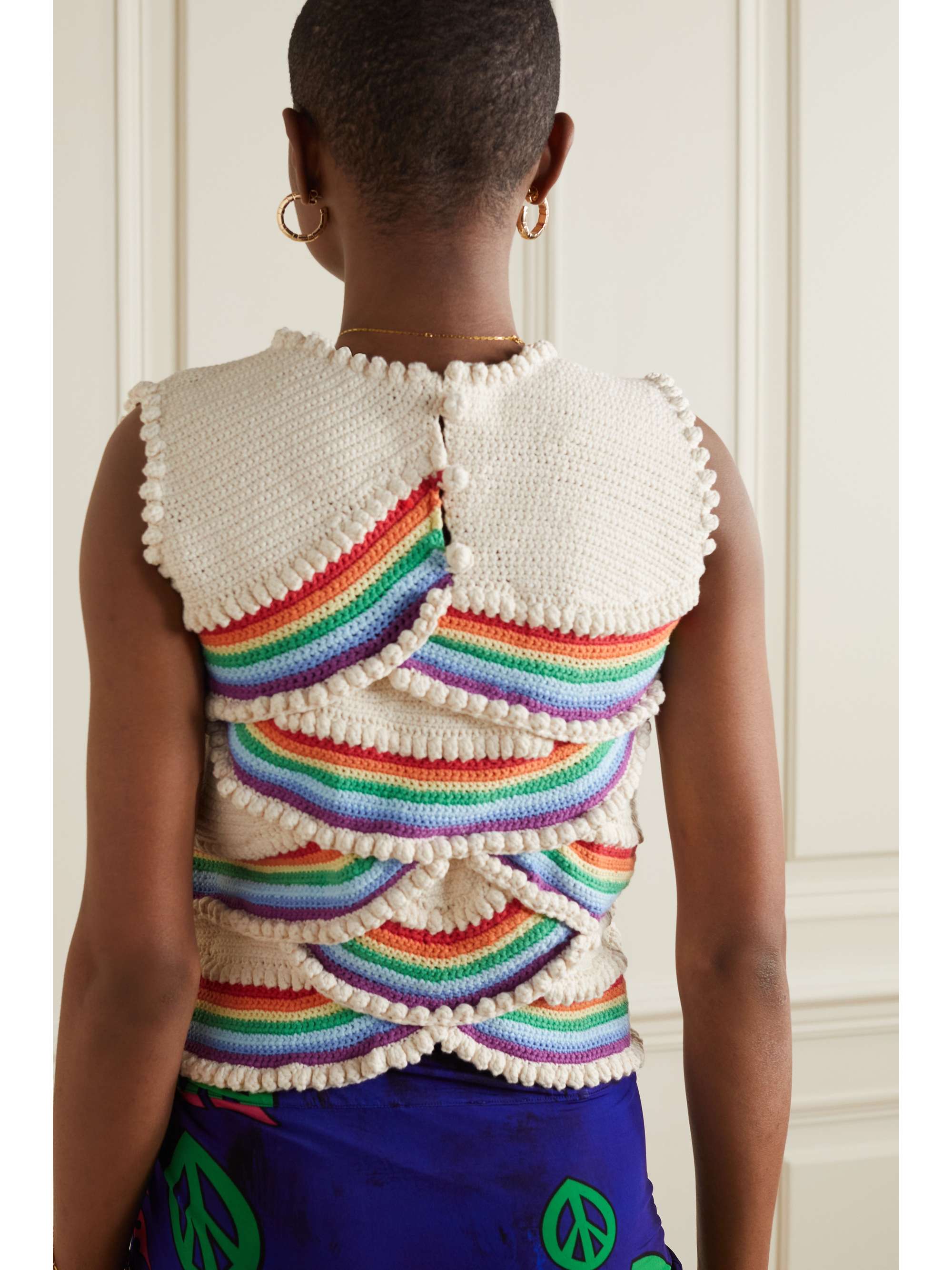 LOEWE + Paula's Ibiza cropped striped crocheted cotton-blend tank