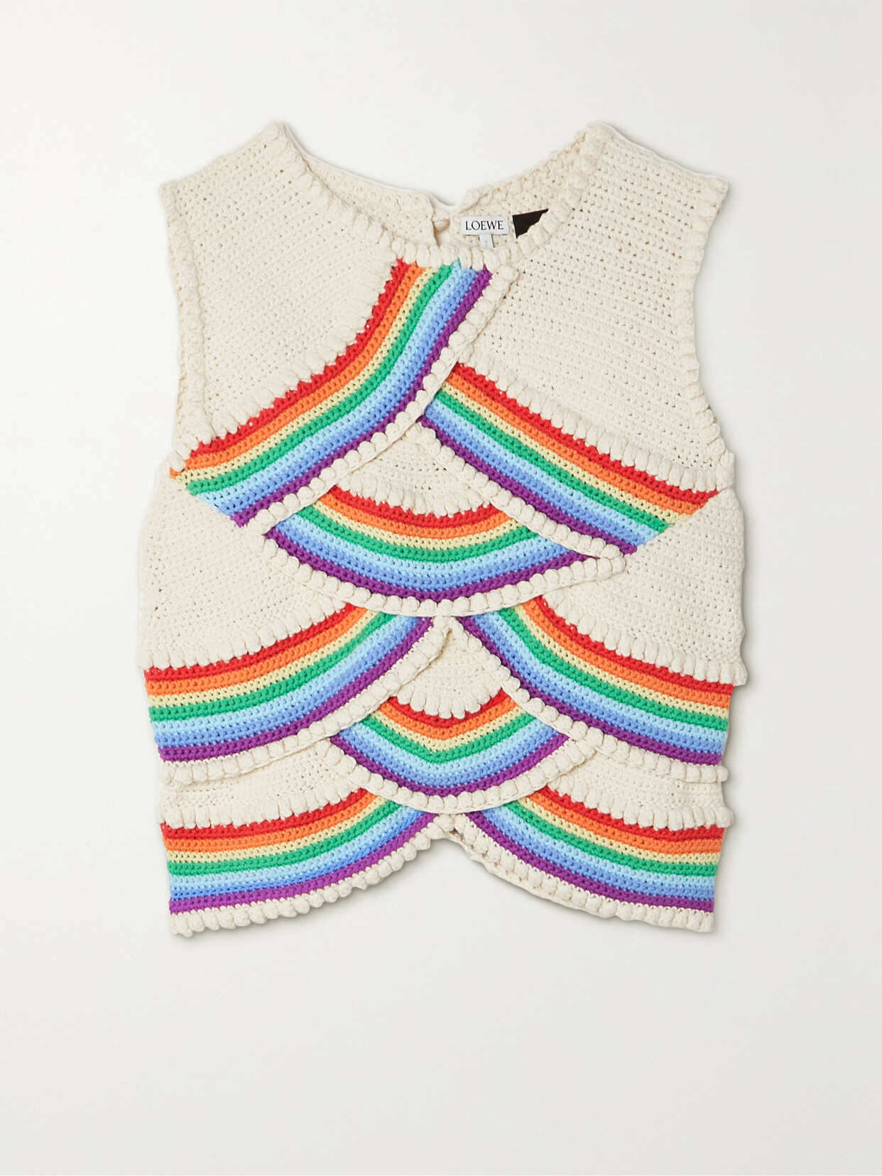Shop Loewe + Paula's Ibiza Cropped Striped Crocheted Cotton-blend Tank In White