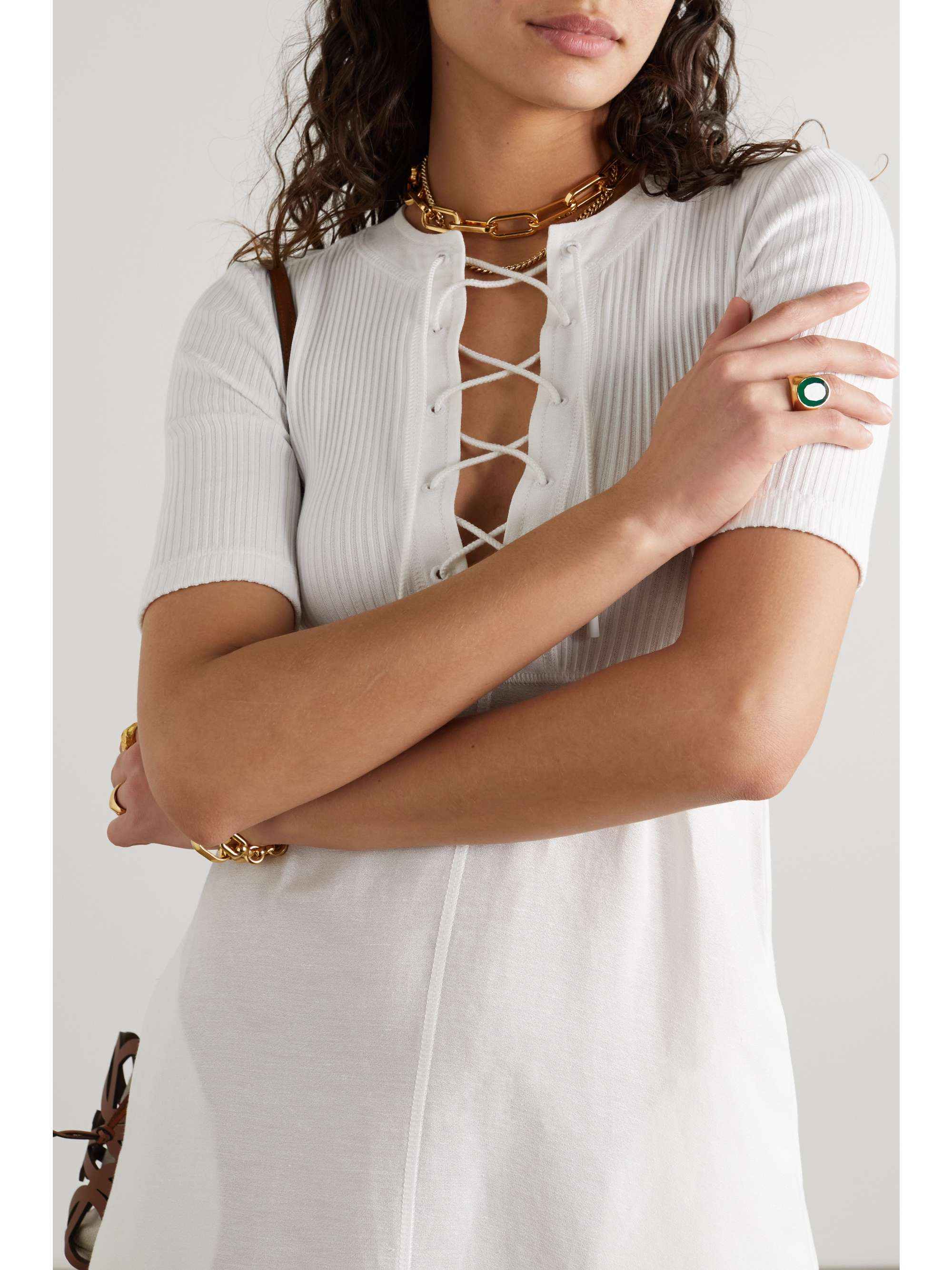 LOEWE + Paula's Ibiza lace-up ribbed linen-blend and stretch-cotton mini dress
