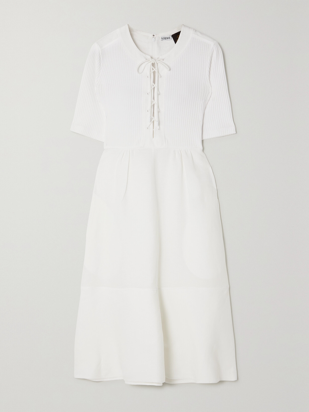 Shop Loewe + Paula's Ibiza Lace-up Ribbed Linen-blend And Stretch-cotton Mini Dress In White