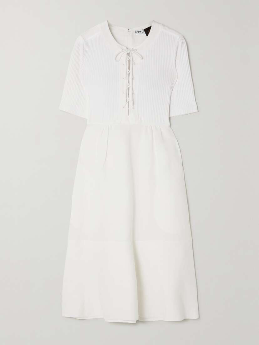 Loewe + Paula's Ibiza Lace-up Ribbed Linen-blend And Stretch-cotton Mini Dress