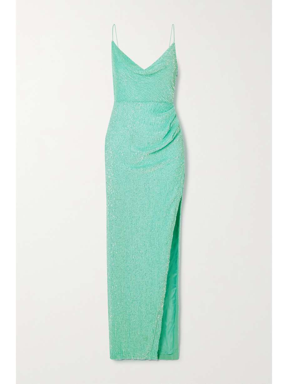 Blue Draped Sequin Gown
