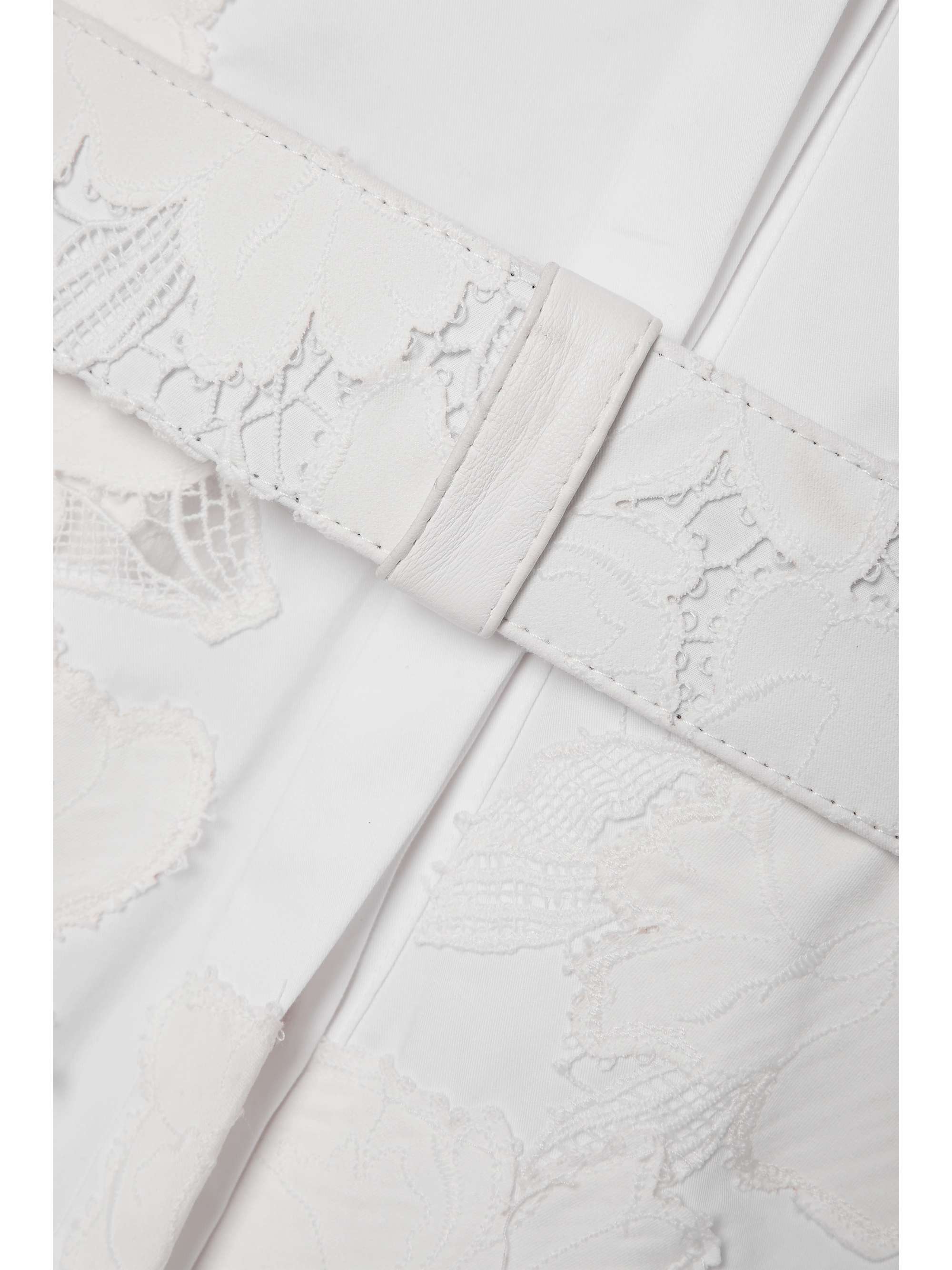 OSCAR DE LA RENTA Belted cotton-blend poplin and guipure lace midi shirt dress