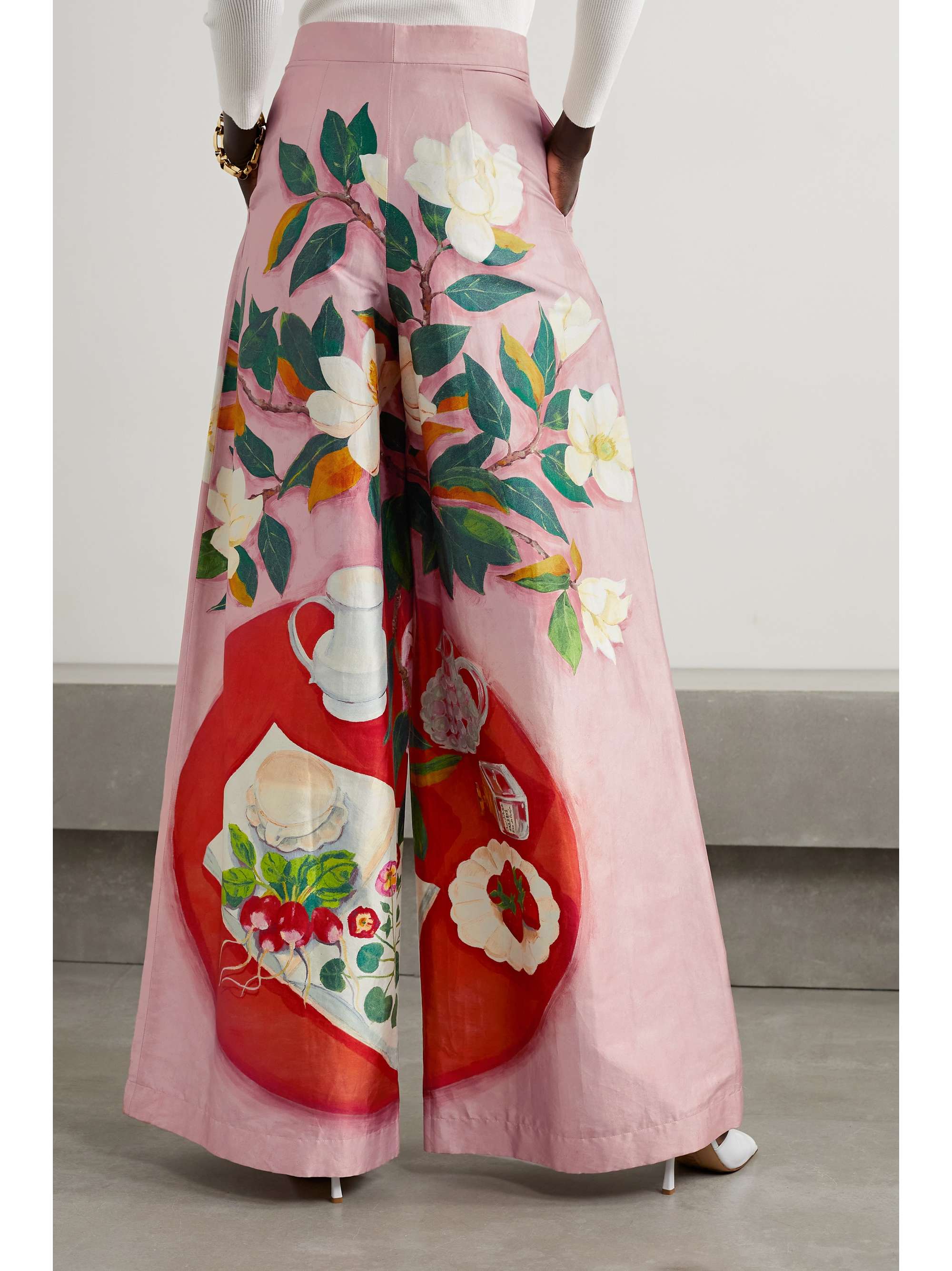 Baby pink Floral-print mikado wide-leg 