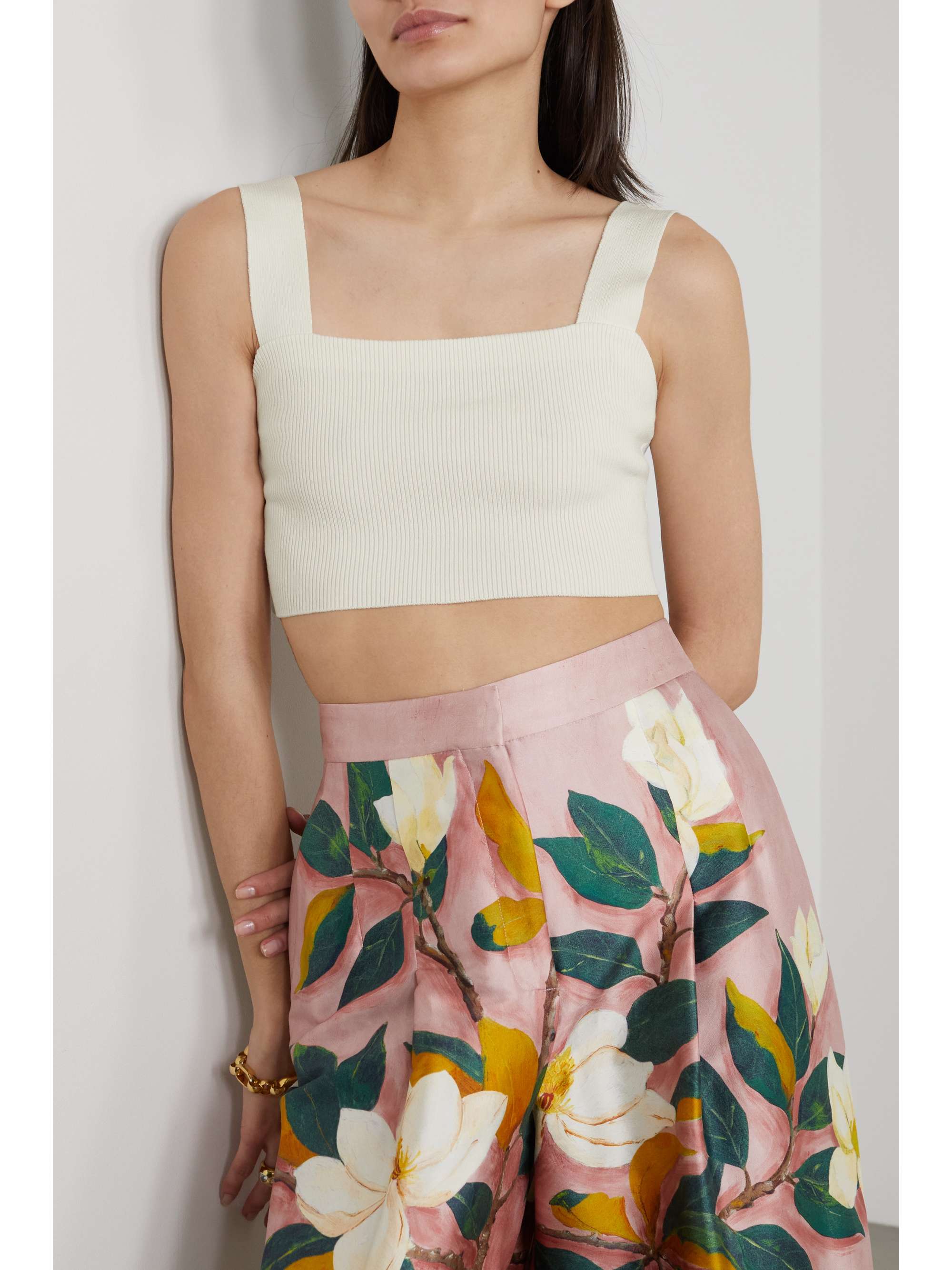 Cropped ribbed silk-blend tank | OSCAR DE LA RENTA | NET-A-PORTER
