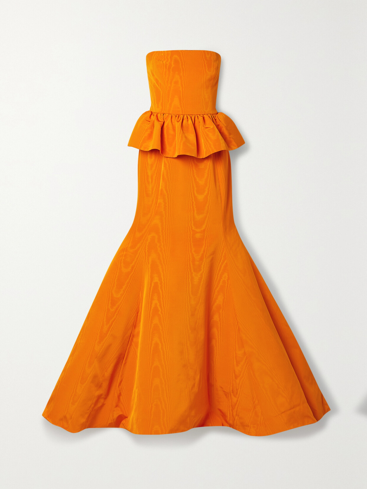 Oscar de la Renta Strapless Cotton-blend Moire Peplum Gown - Orange
