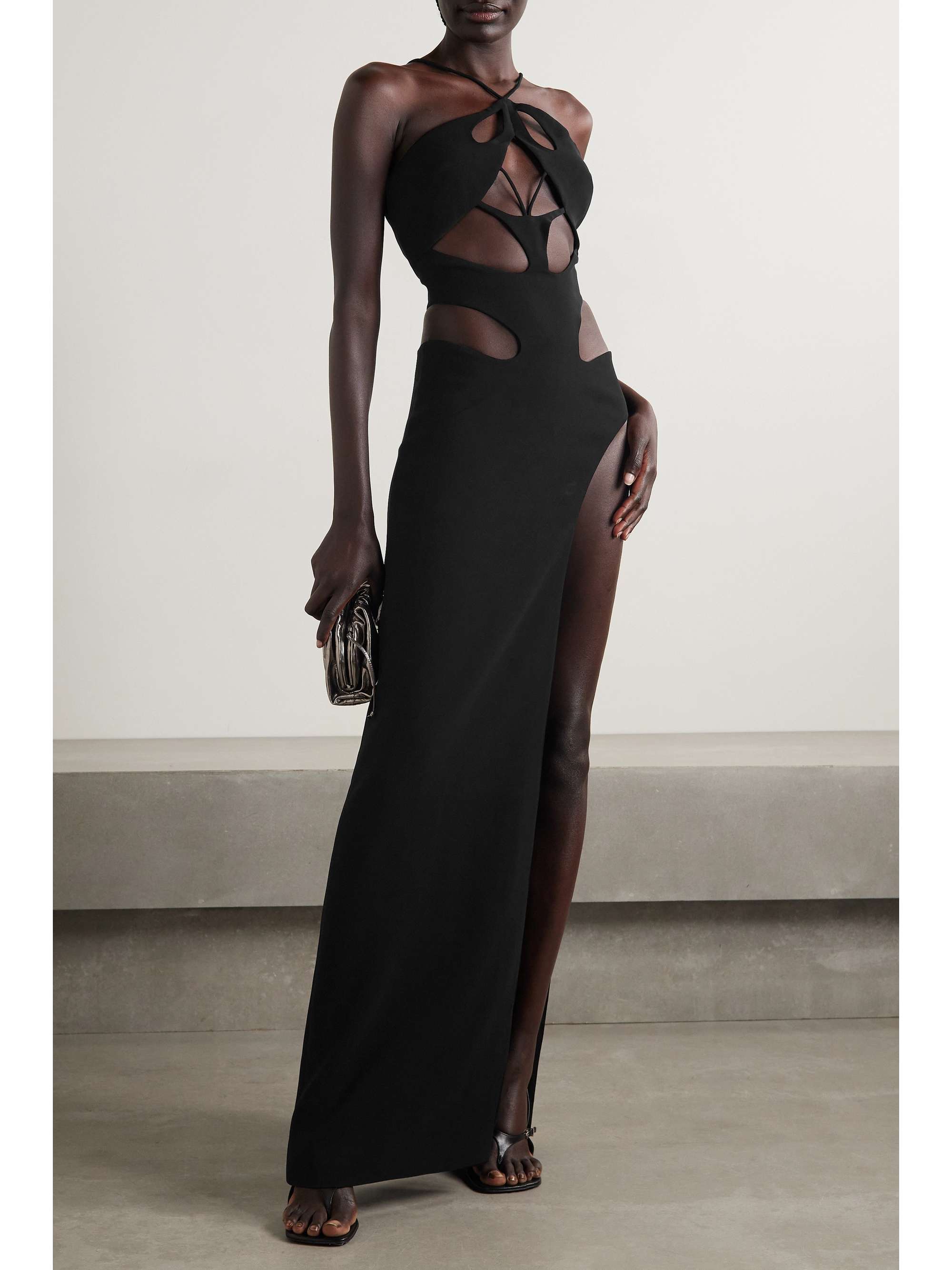 MÔNOT Cutout crepe halterneck gown