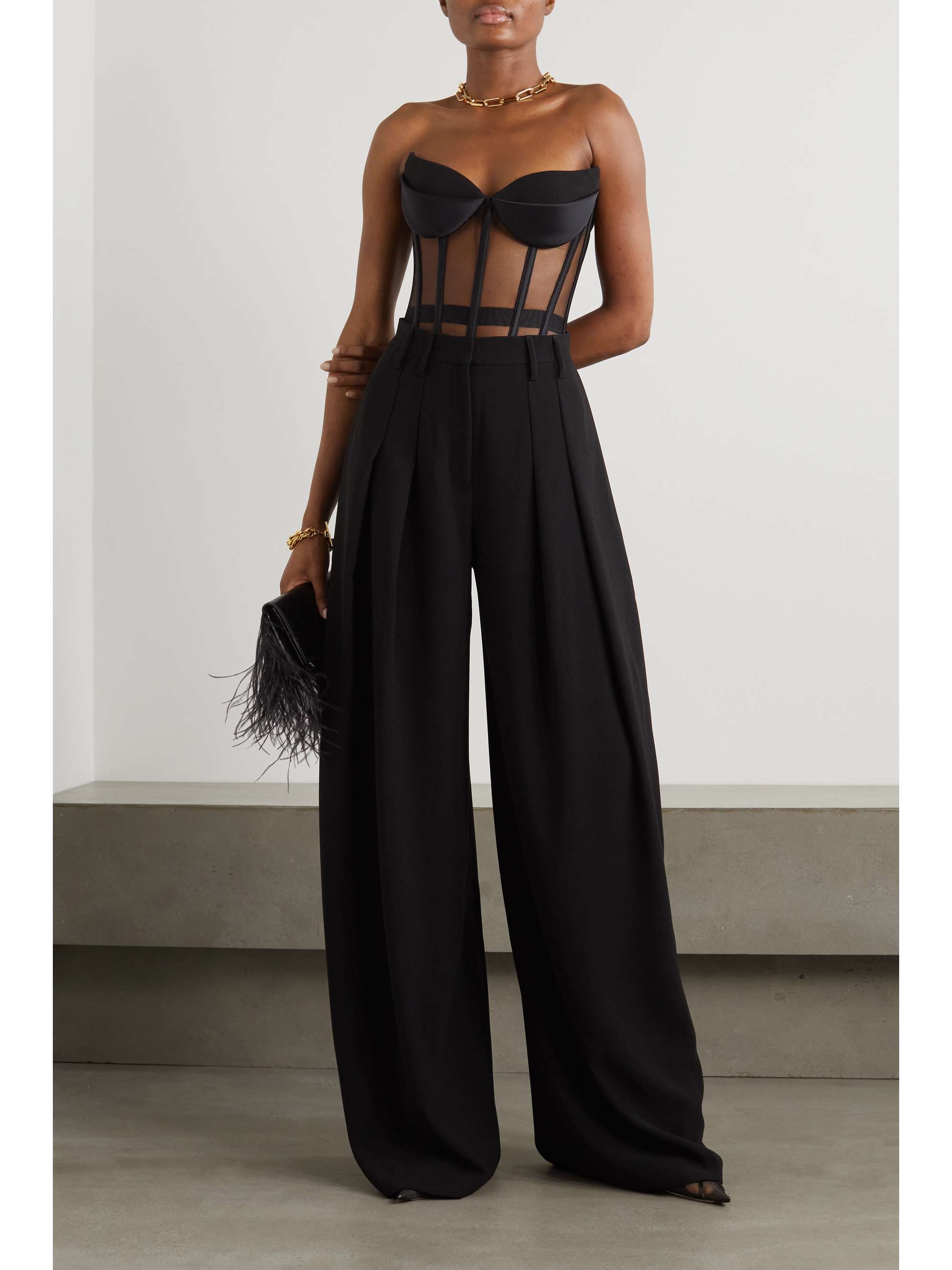 Black Pleated crepe wide-leg pants 