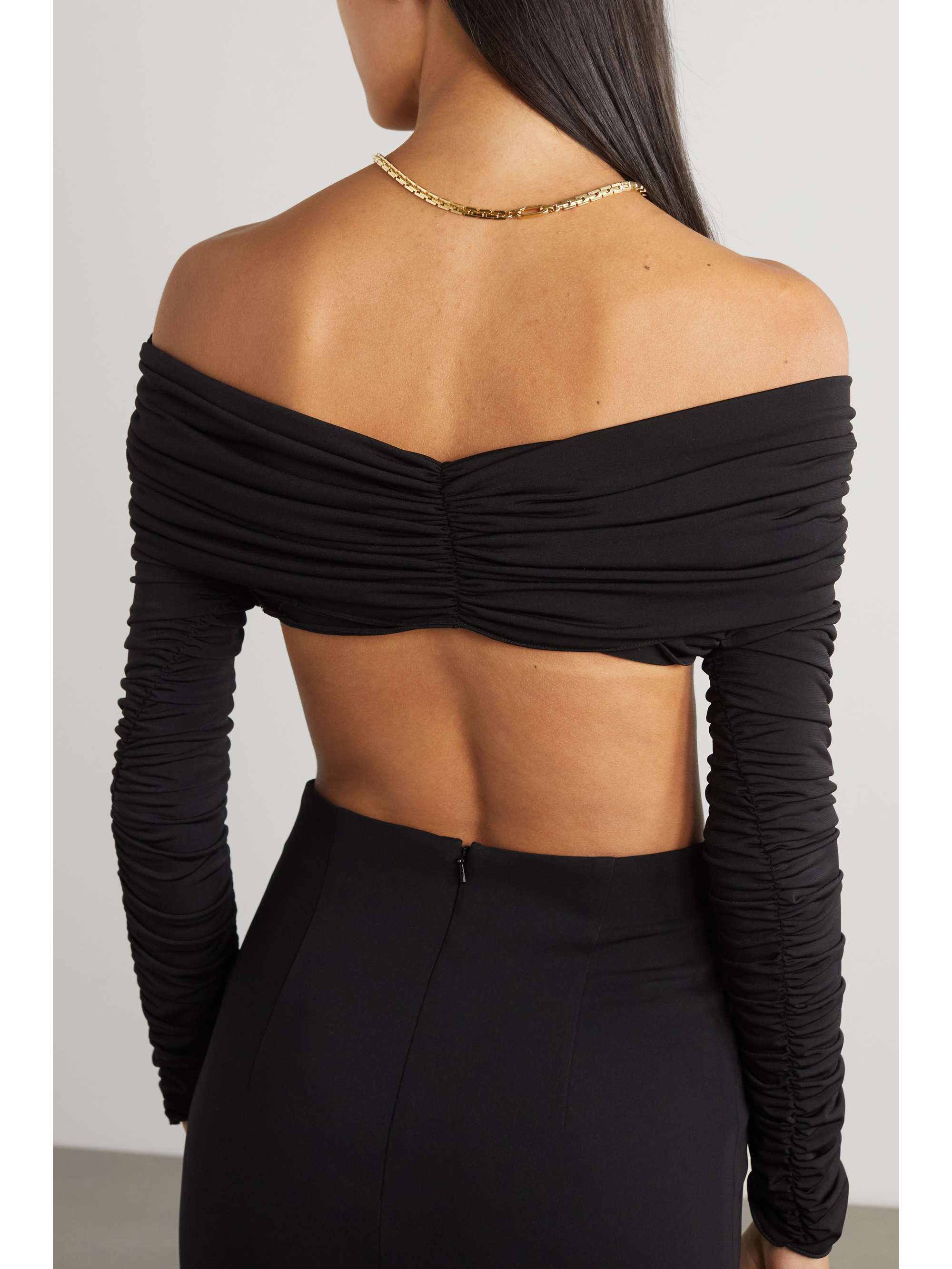 MÔNOT Off-the-shoulder cropped twisted ruched stretch-jersey top