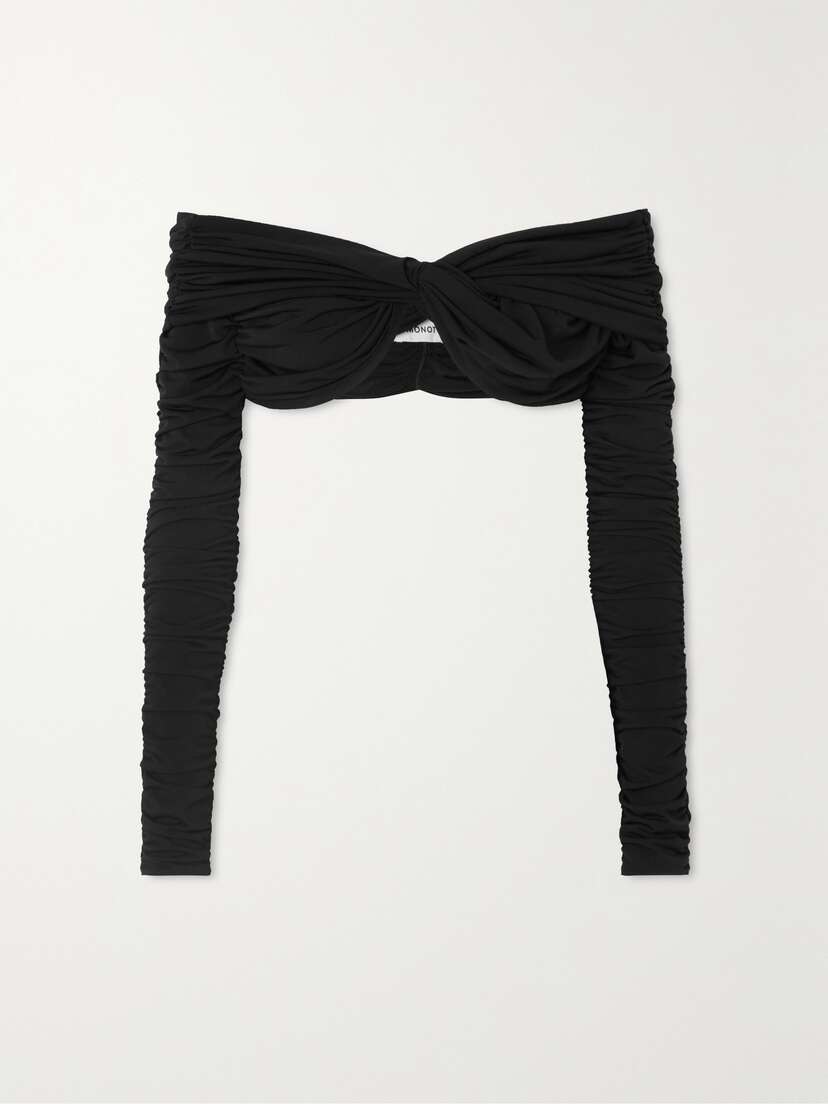 Mônot Off-the-shoulder Cropped Twisted Ruched Stretch-jersey Top