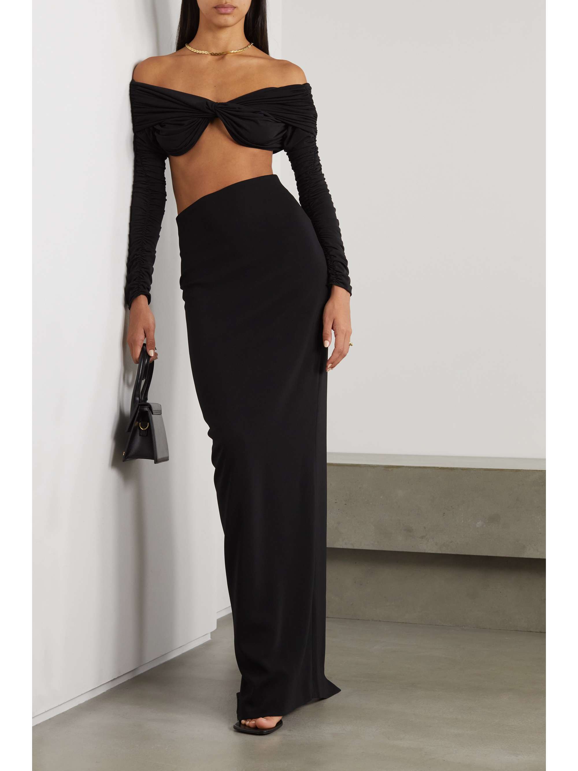 MÔNOT Off-the-shoulder cropped twisted ruched stretch-jersey top