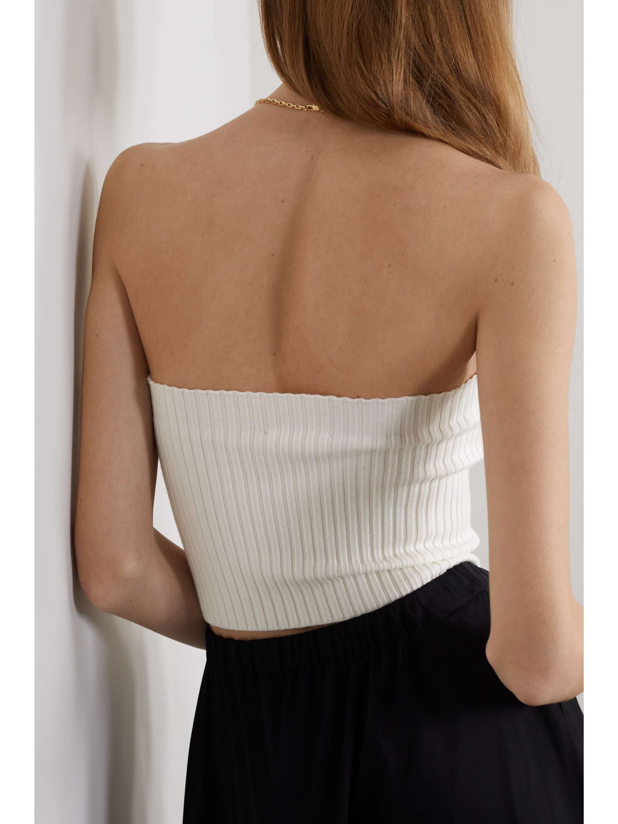 CHLOÉ Strapless cropped ribbed wool-blend top