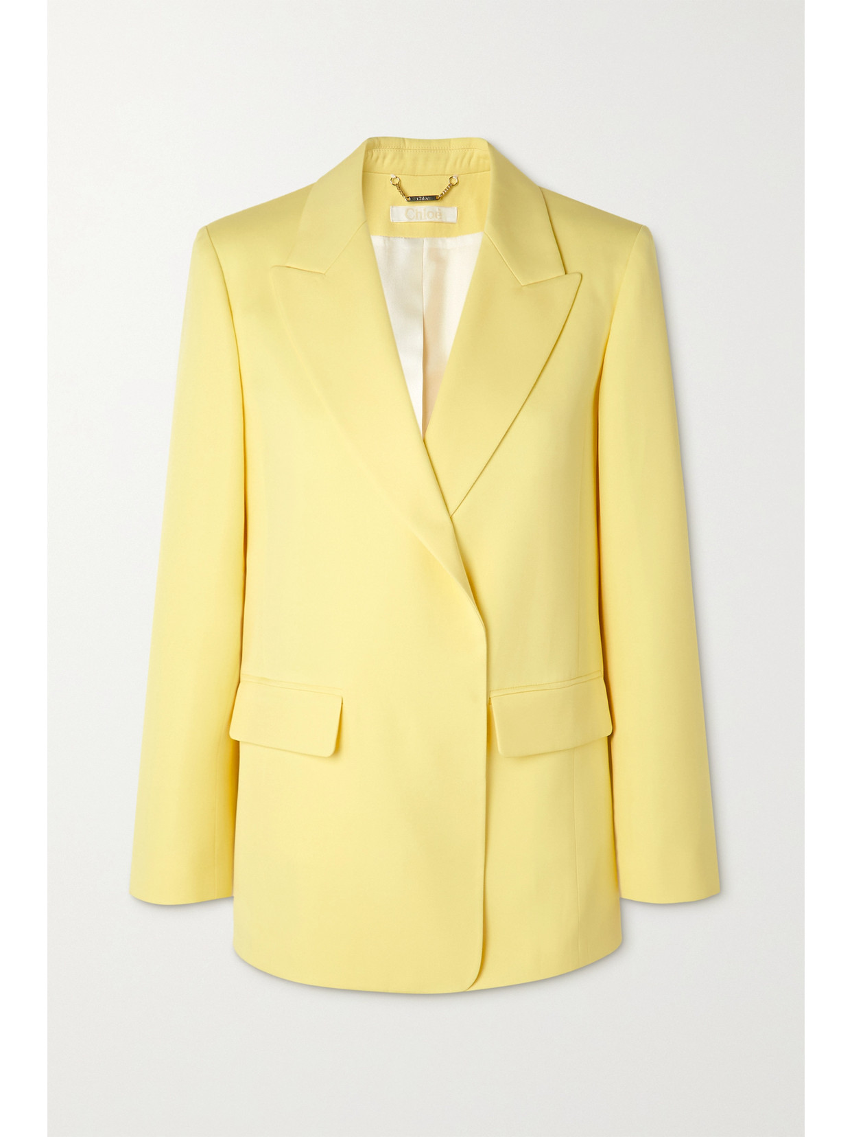 Chloé Buttonless Pure Silk Blazer With Peak Lapel In Yellow