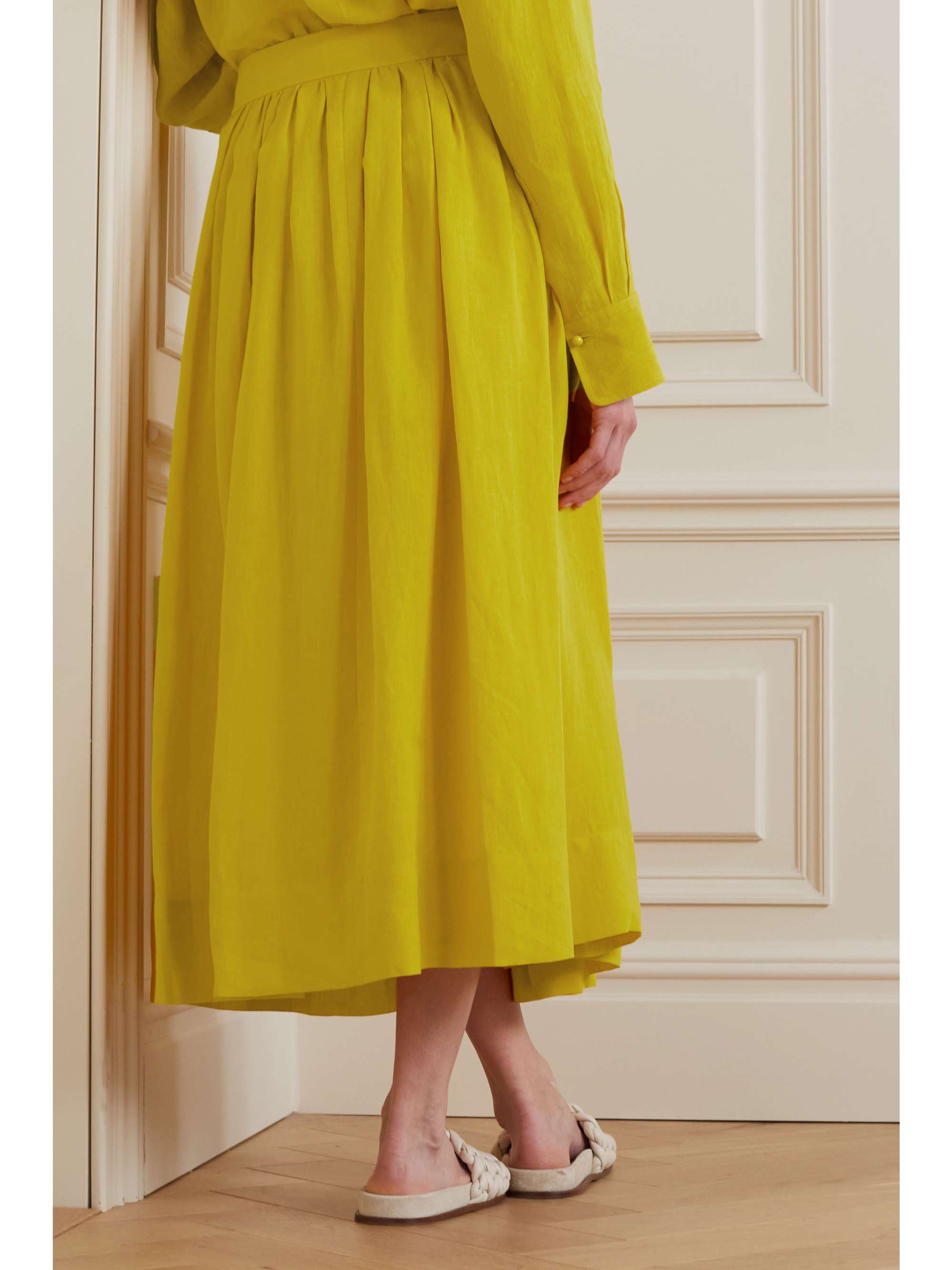 CHLOÉ Pleated linen maxi skirt