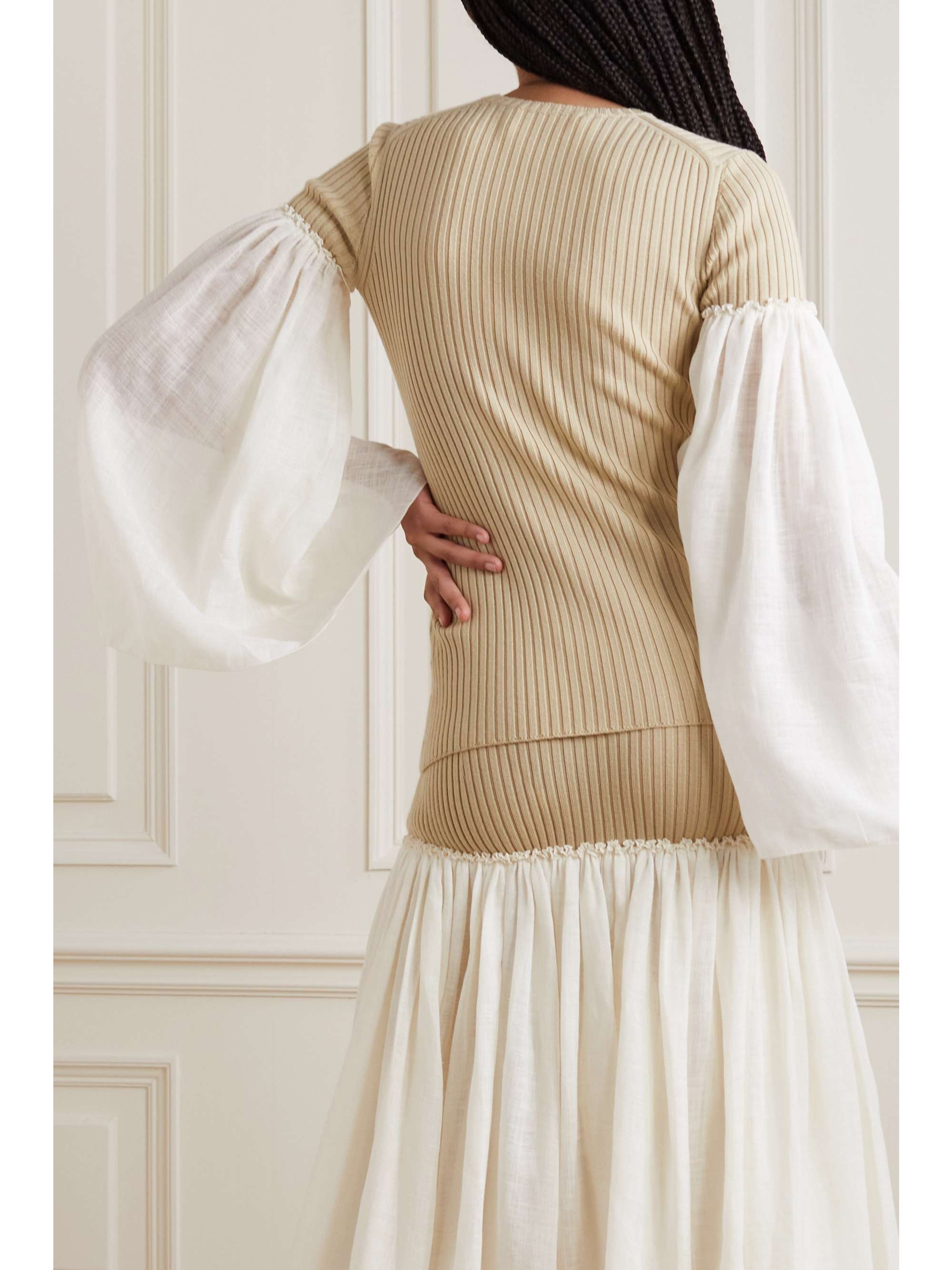 CHLOÉ Chiffon-trimmed ribbed wool and cashmere-blend sweater