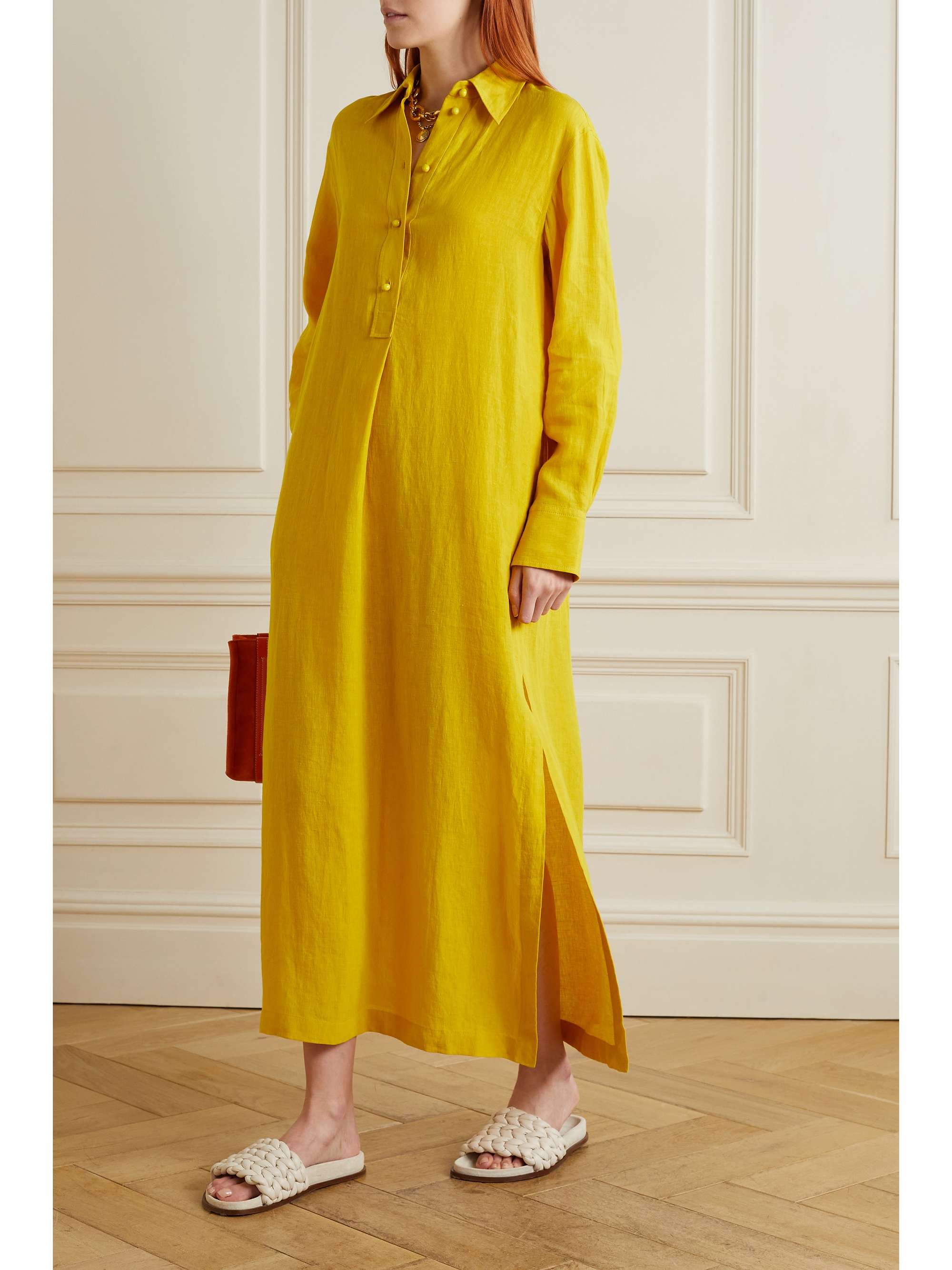 Mustard Linen maxi shirt dress | CHLOÉ ...