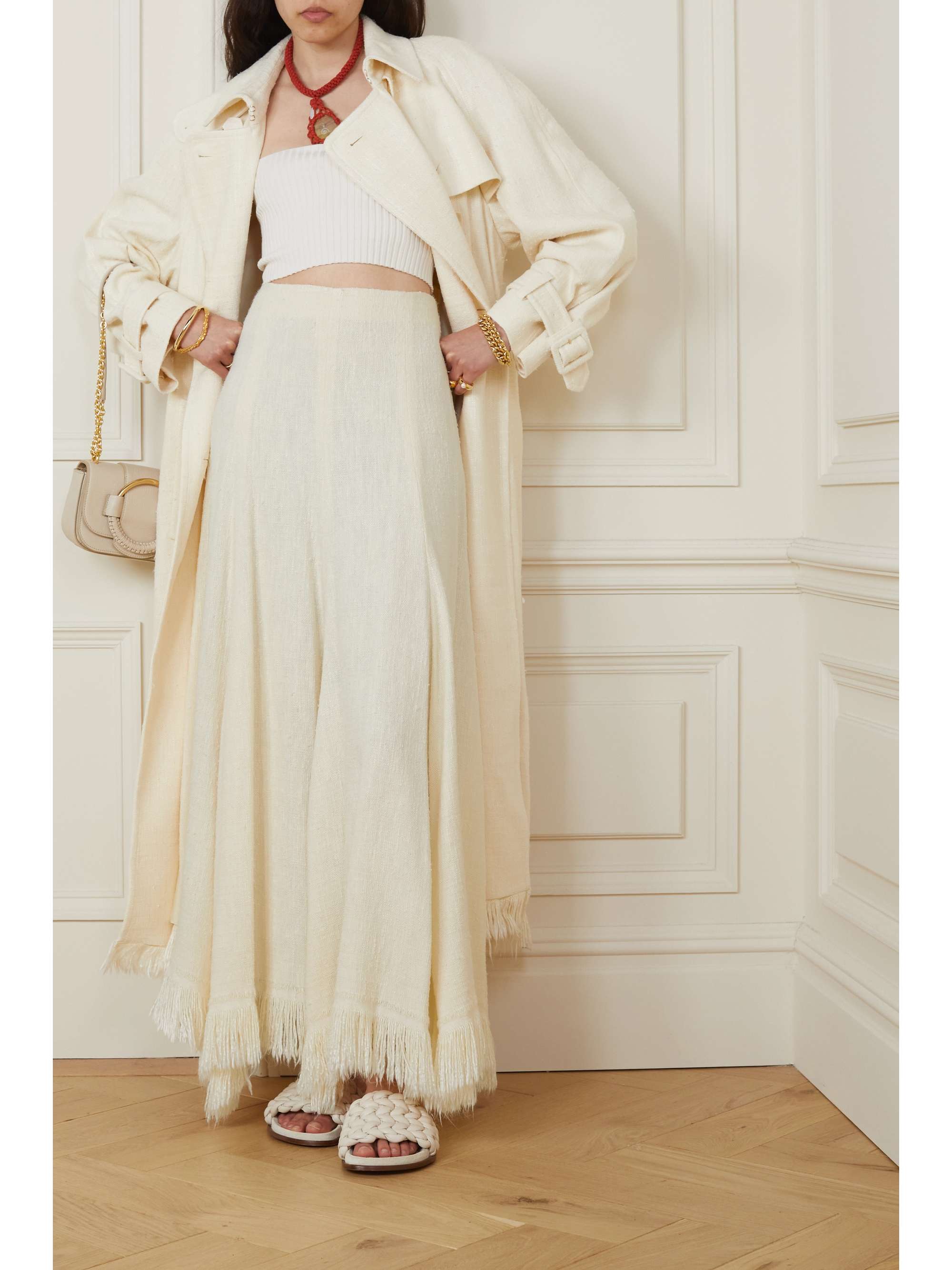 CHLOÉ Fringed pleated silk maxi skirt