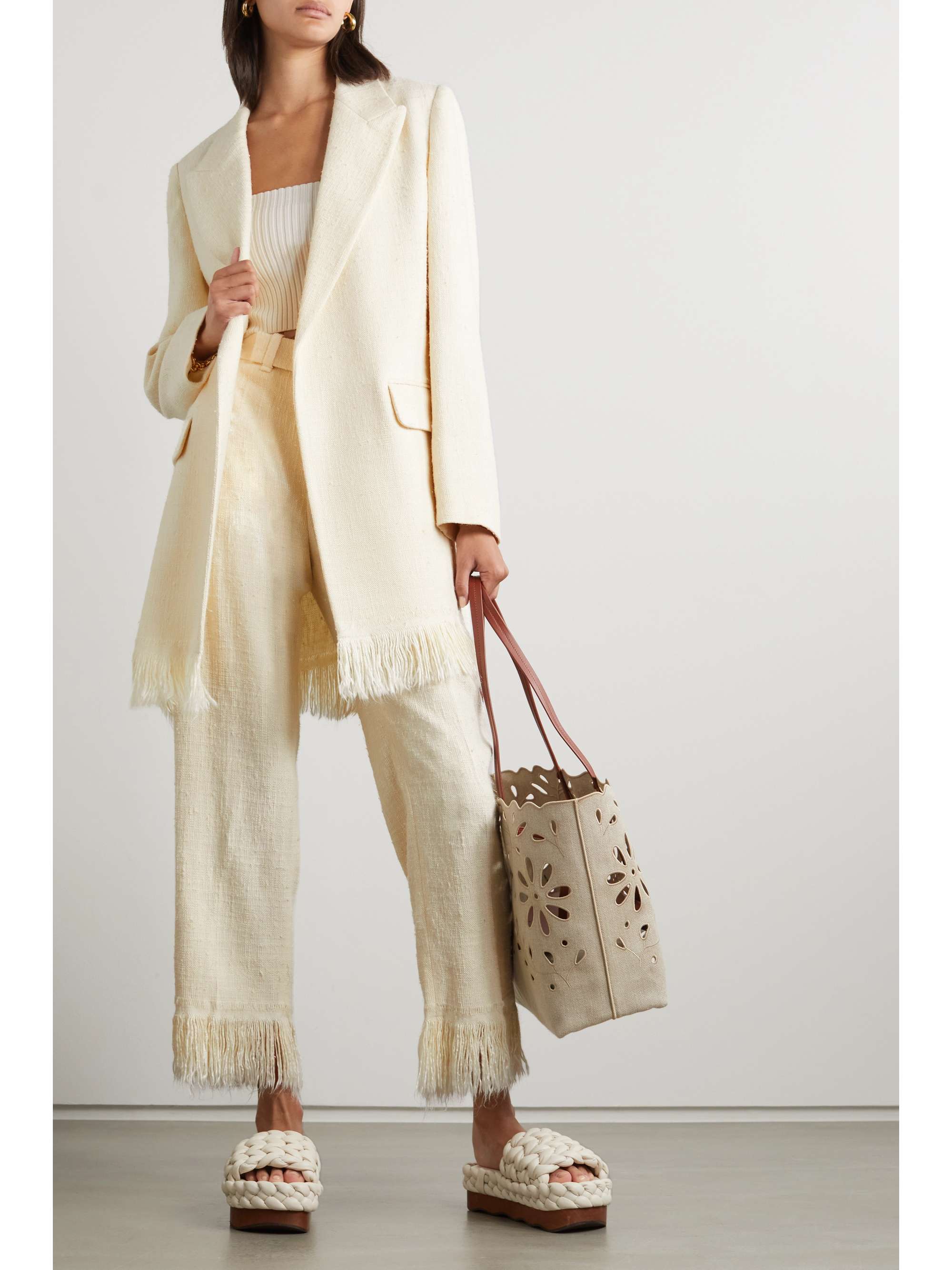 CHLOÉ Fringed textured-silk blazer