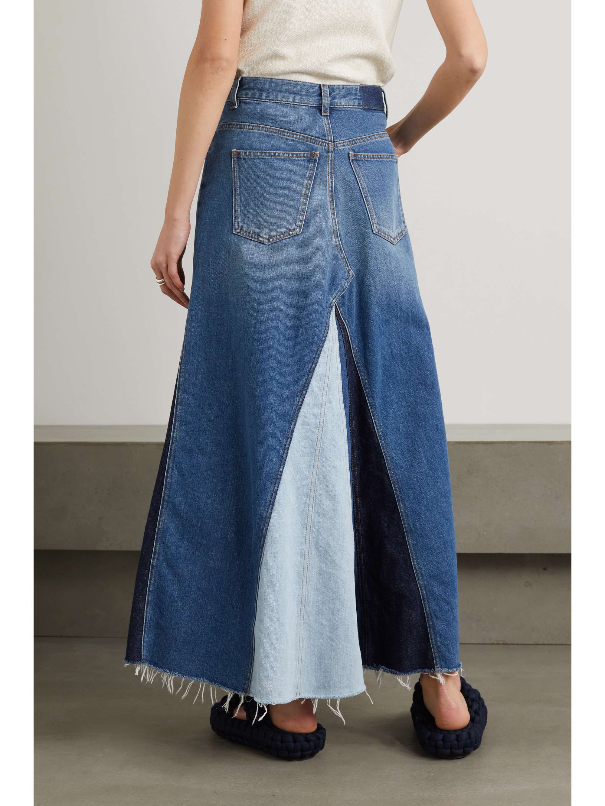 CHLOÉ Paneled organic denim maxi skirt