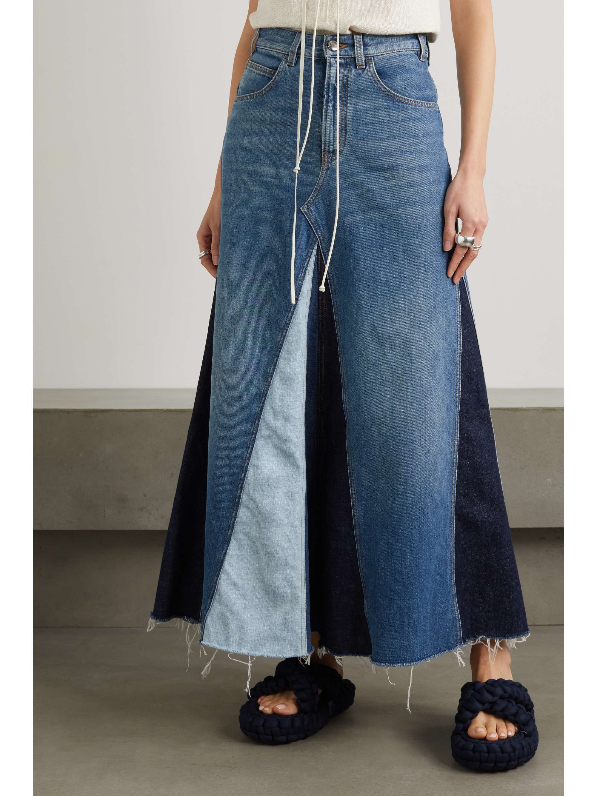 CHLOÉ Paneled organic denim maxi skirt