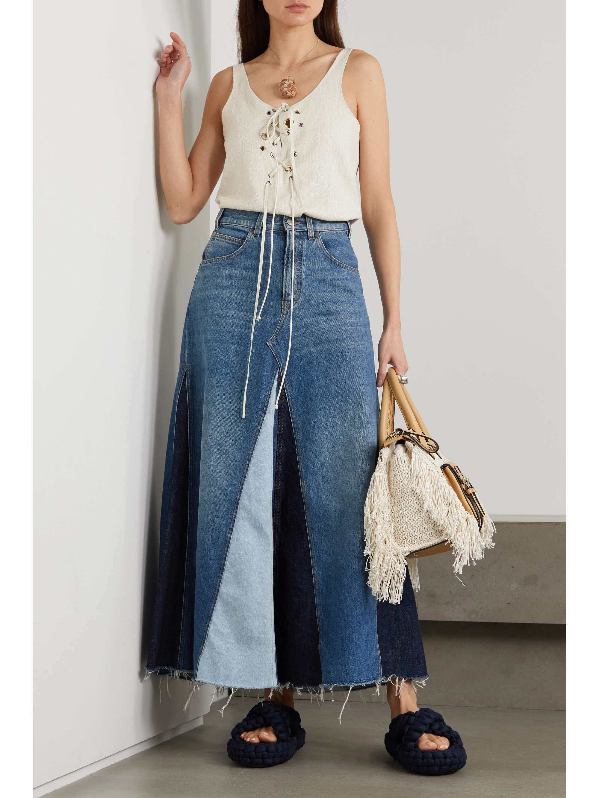CHLOÉ Paneled organic denim maxi skirt
