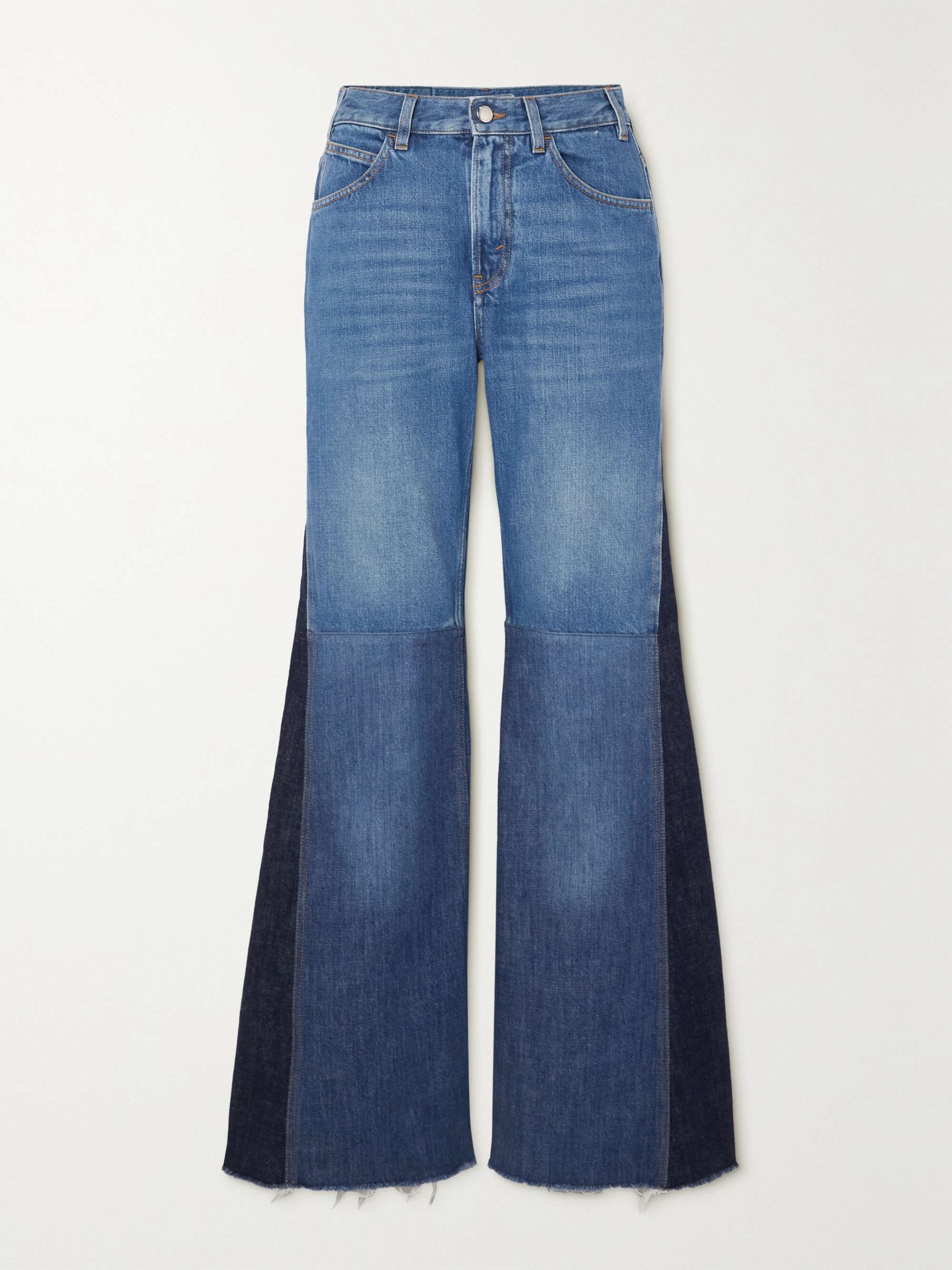 Mid denim Frayed two-tone high-rise 