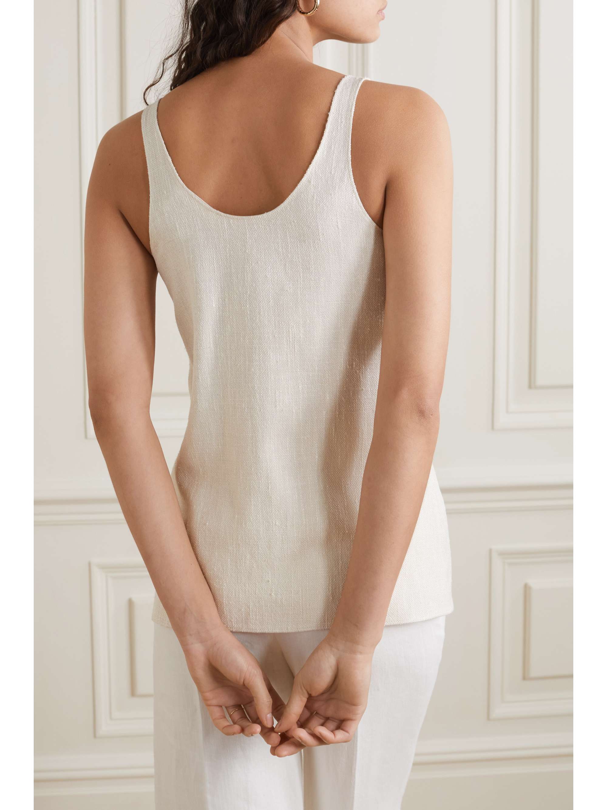 CHLOÉ Leather-trimmed silk-blend canvas tank