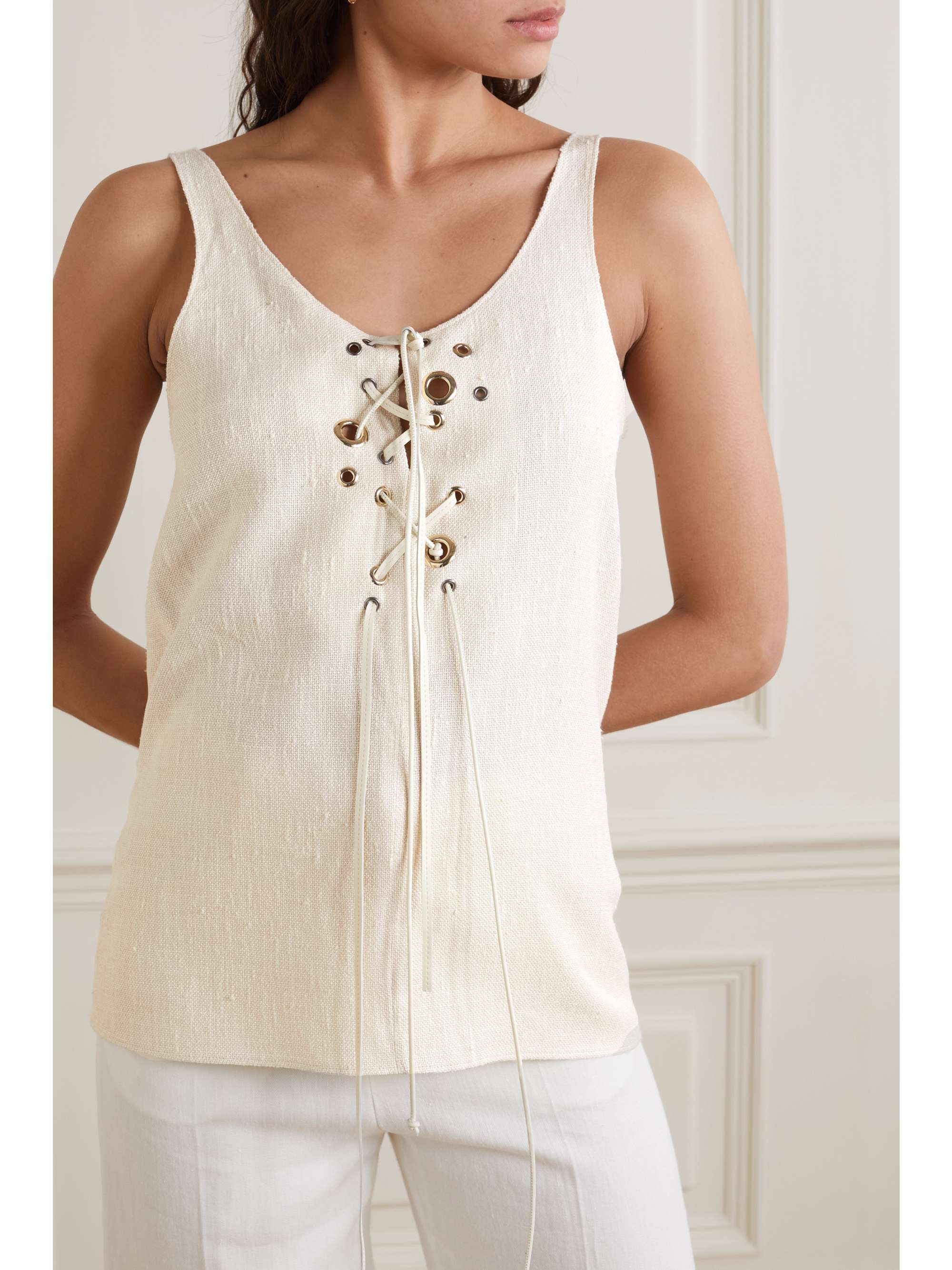 CHLOÉ Leather-trimmed silk-blend canvas tank