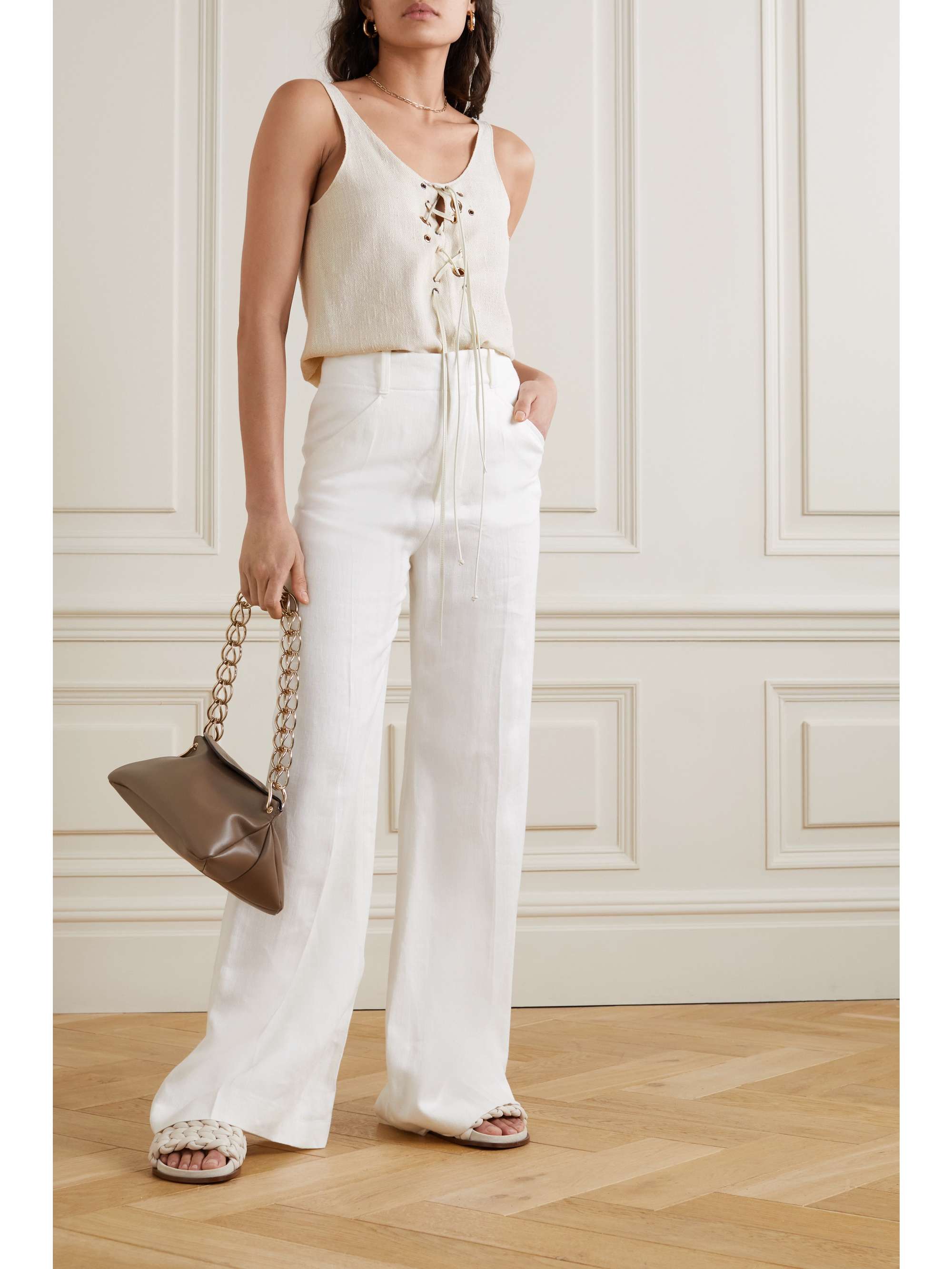 CHLOÉ Leather-trimmed silk-blend canvas tank