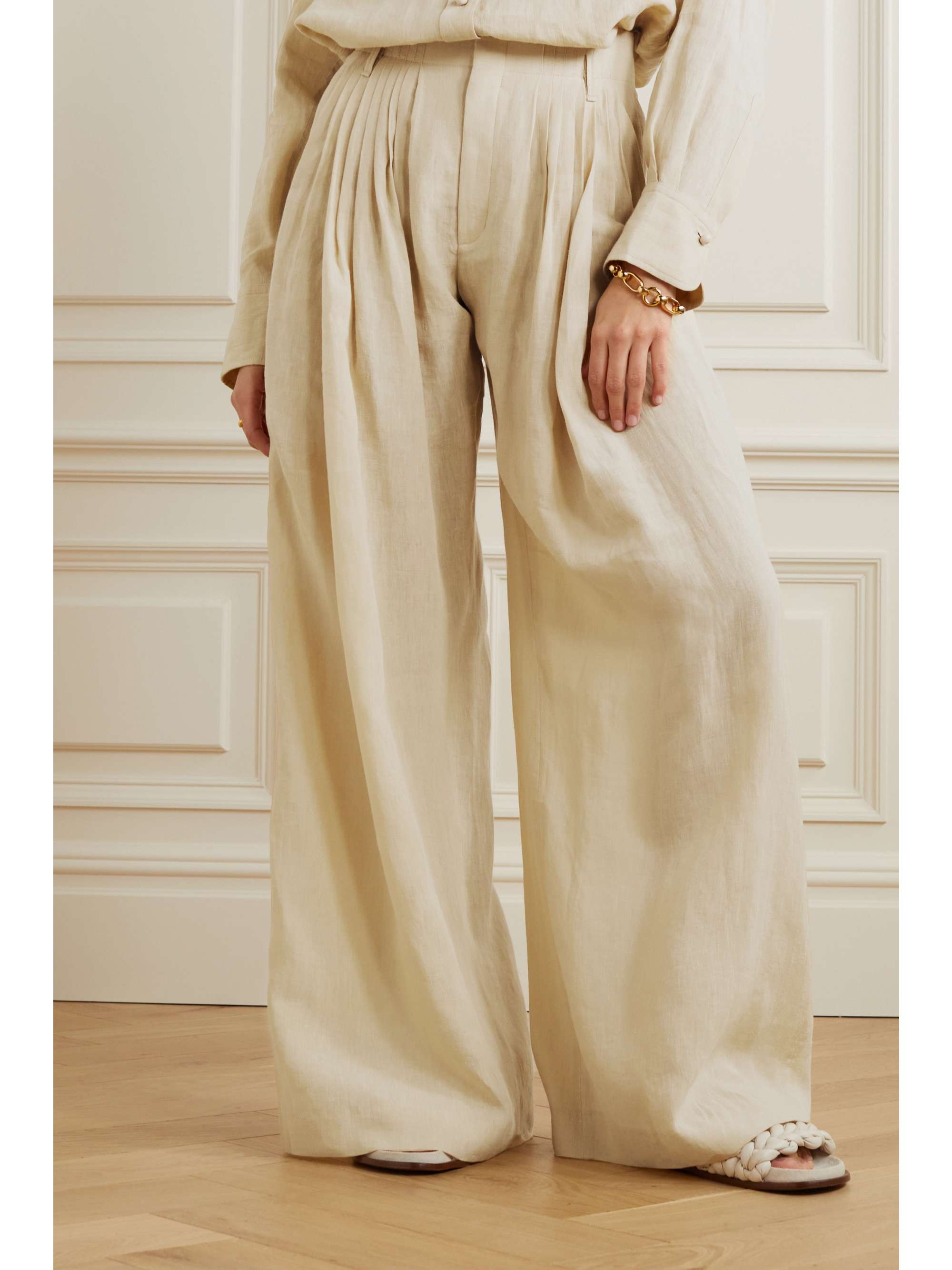 CHLOÉ Pleated linen wide-leg pants