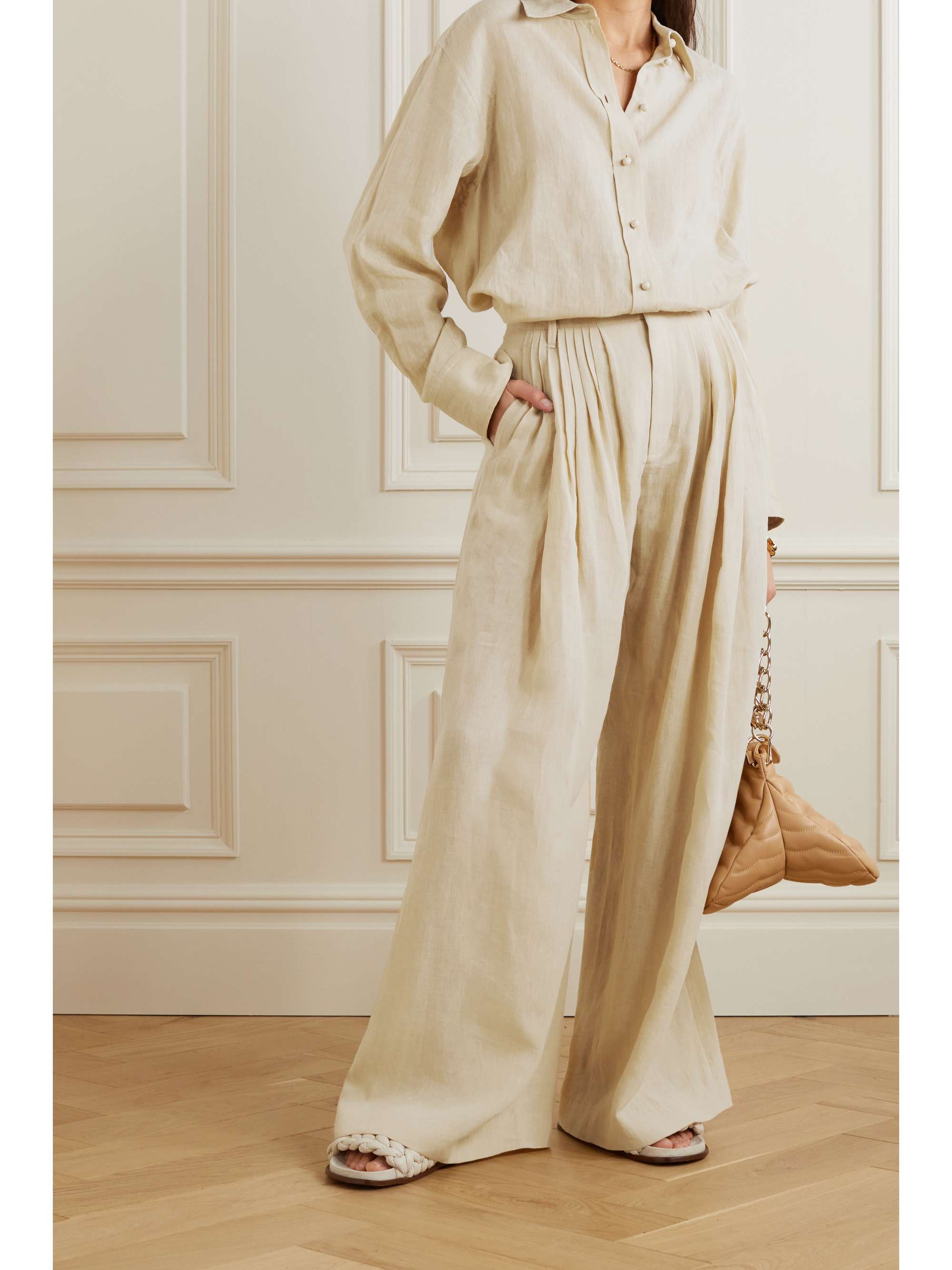 CHLOÉ Pleated linen wide-leg pants