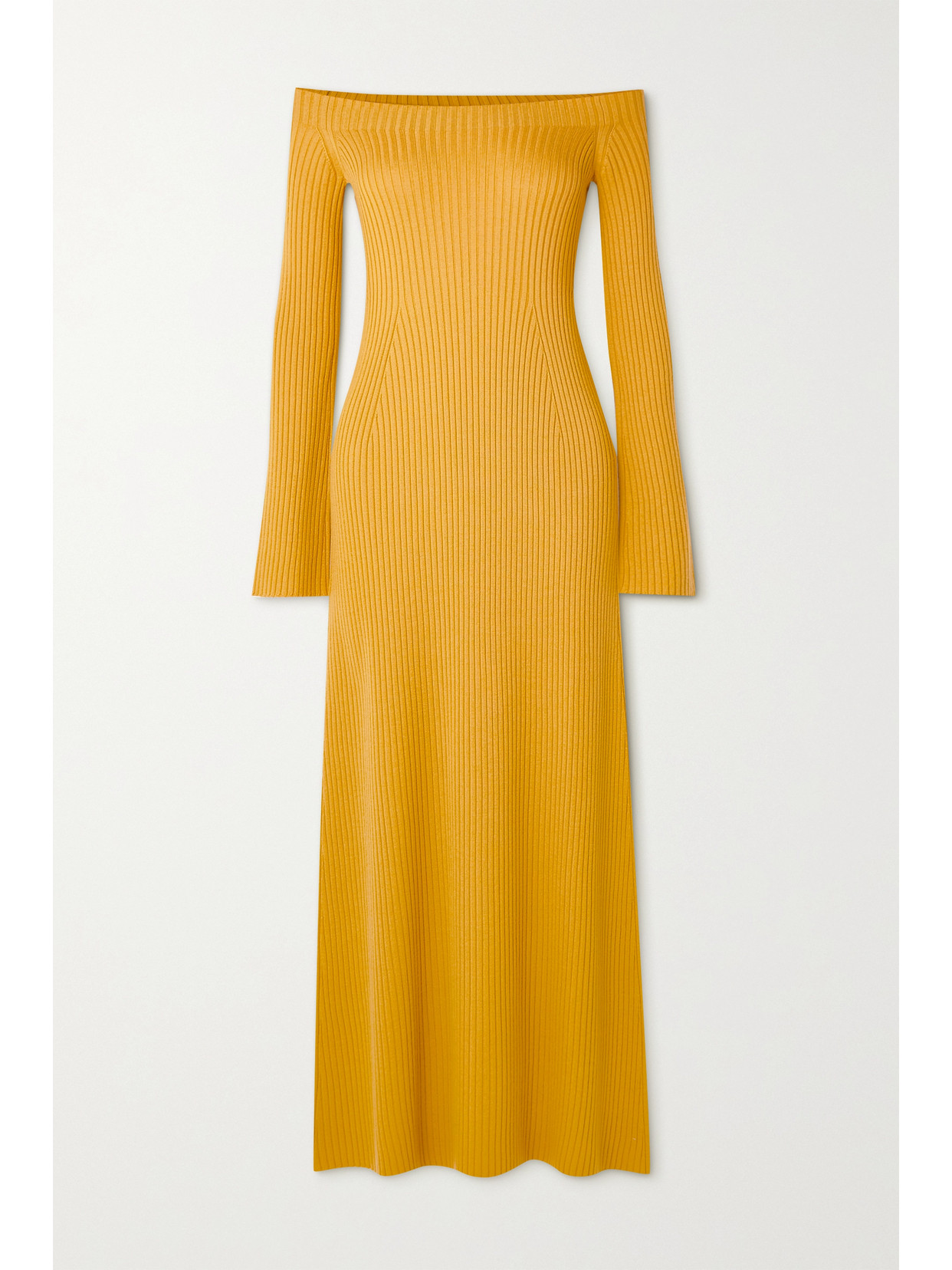 Chloé Off-the-shoulder Ribbed Wool And Cashmere-blend Maxi Dress In Yellow