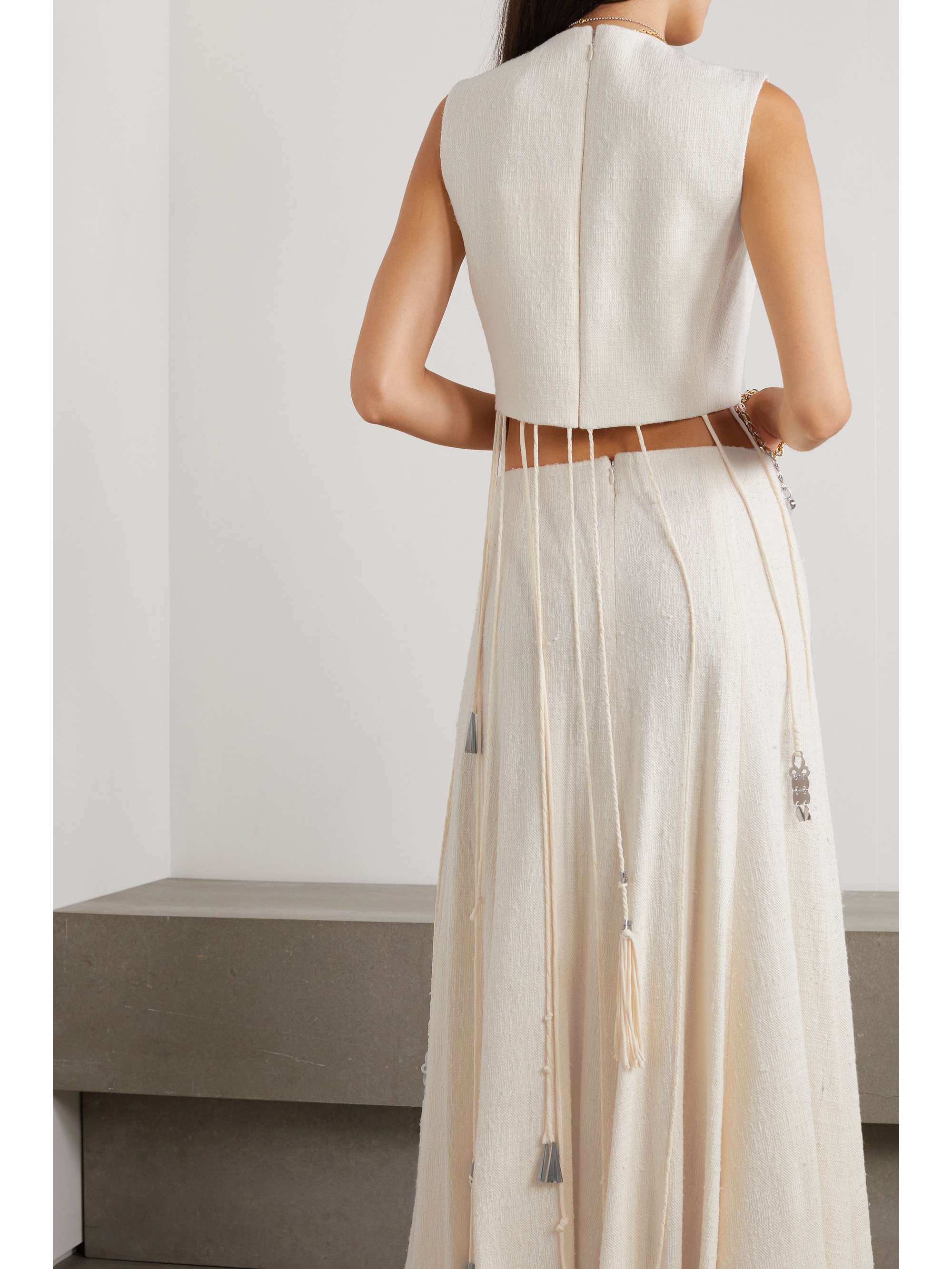 CHLOÉ Cropped embellished fringed silk top