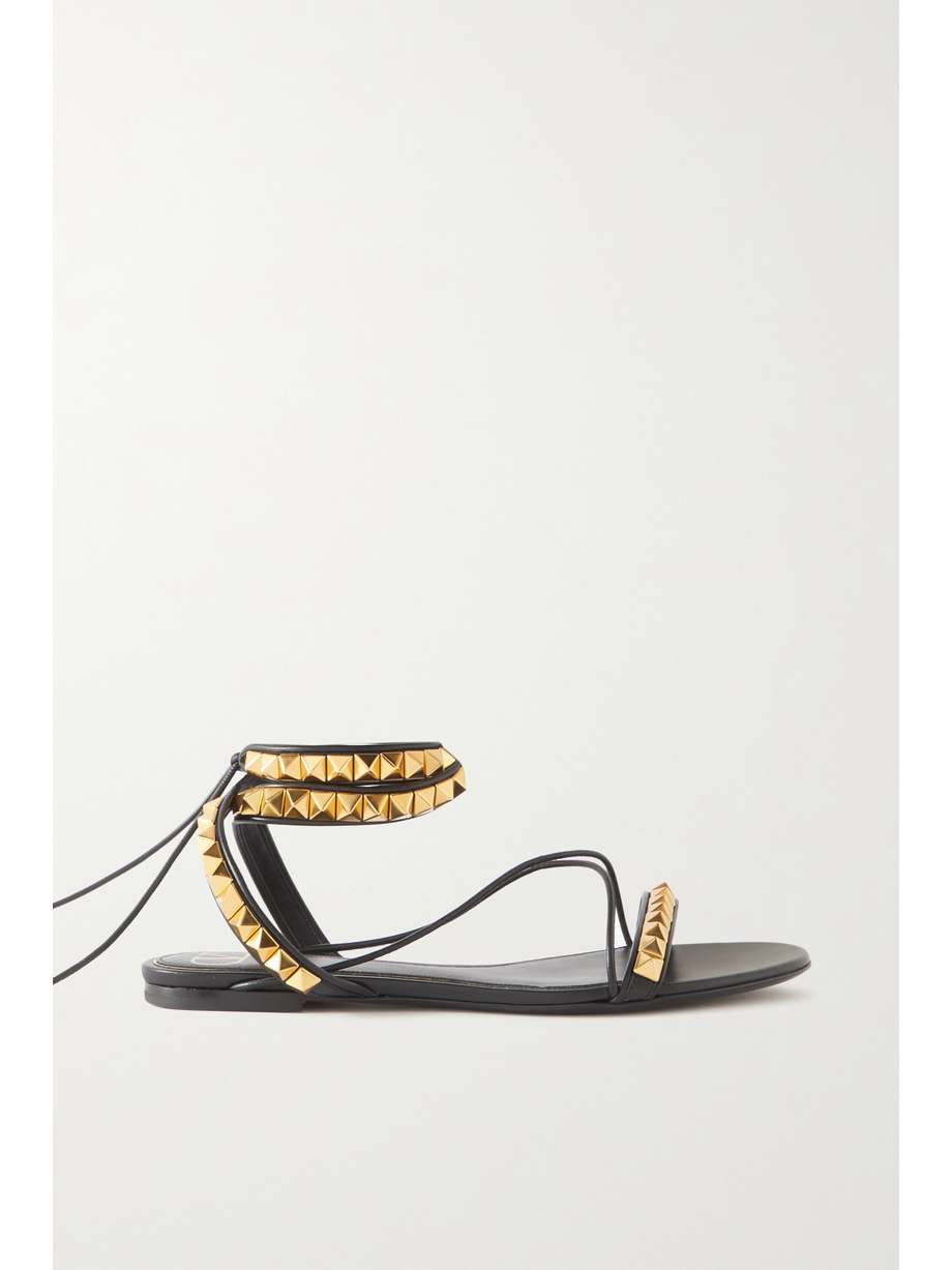 Rockstud Leather Sandals Black