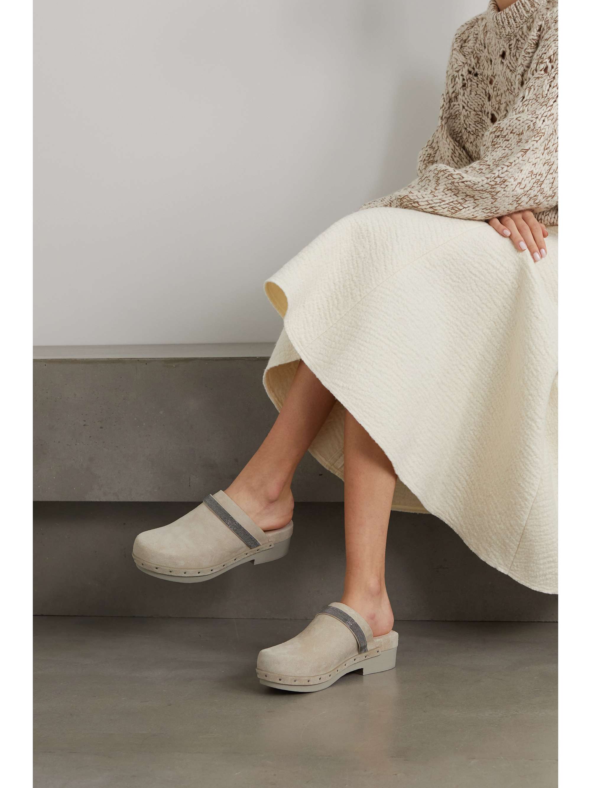 BRUNELLO CUCINELLI Bead-embellished suede clogs