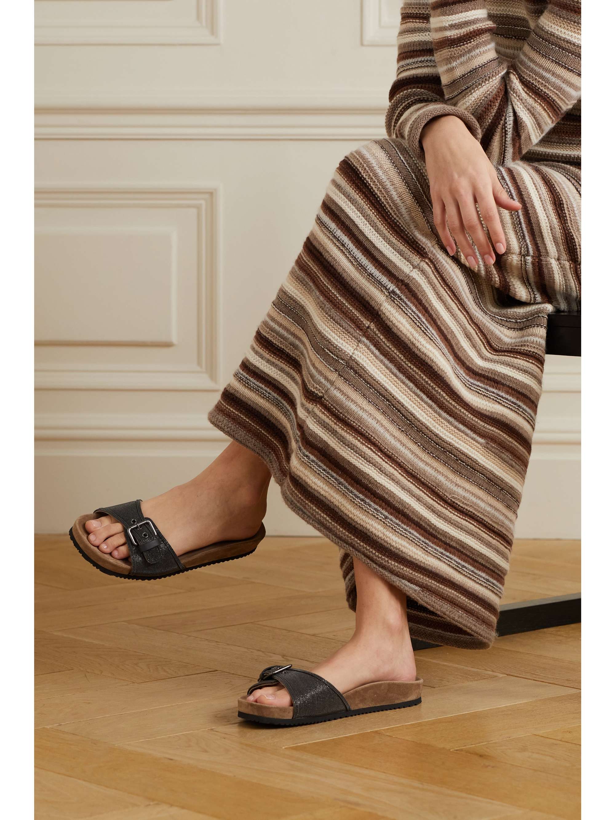 BRUNELLO CUCINELLI Glittered leather sandals