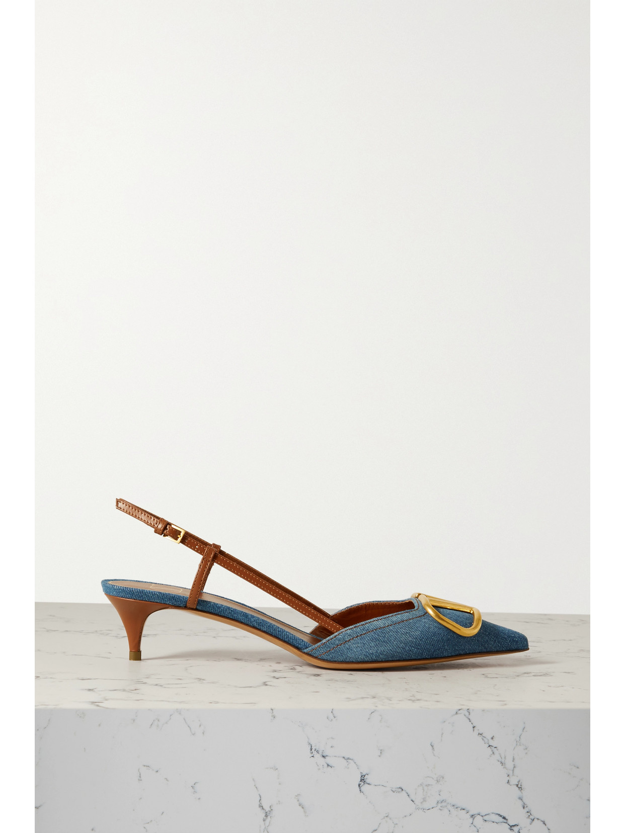 Valentino Garavani Go Logo 40 Embellished Leather-trimmed Denim