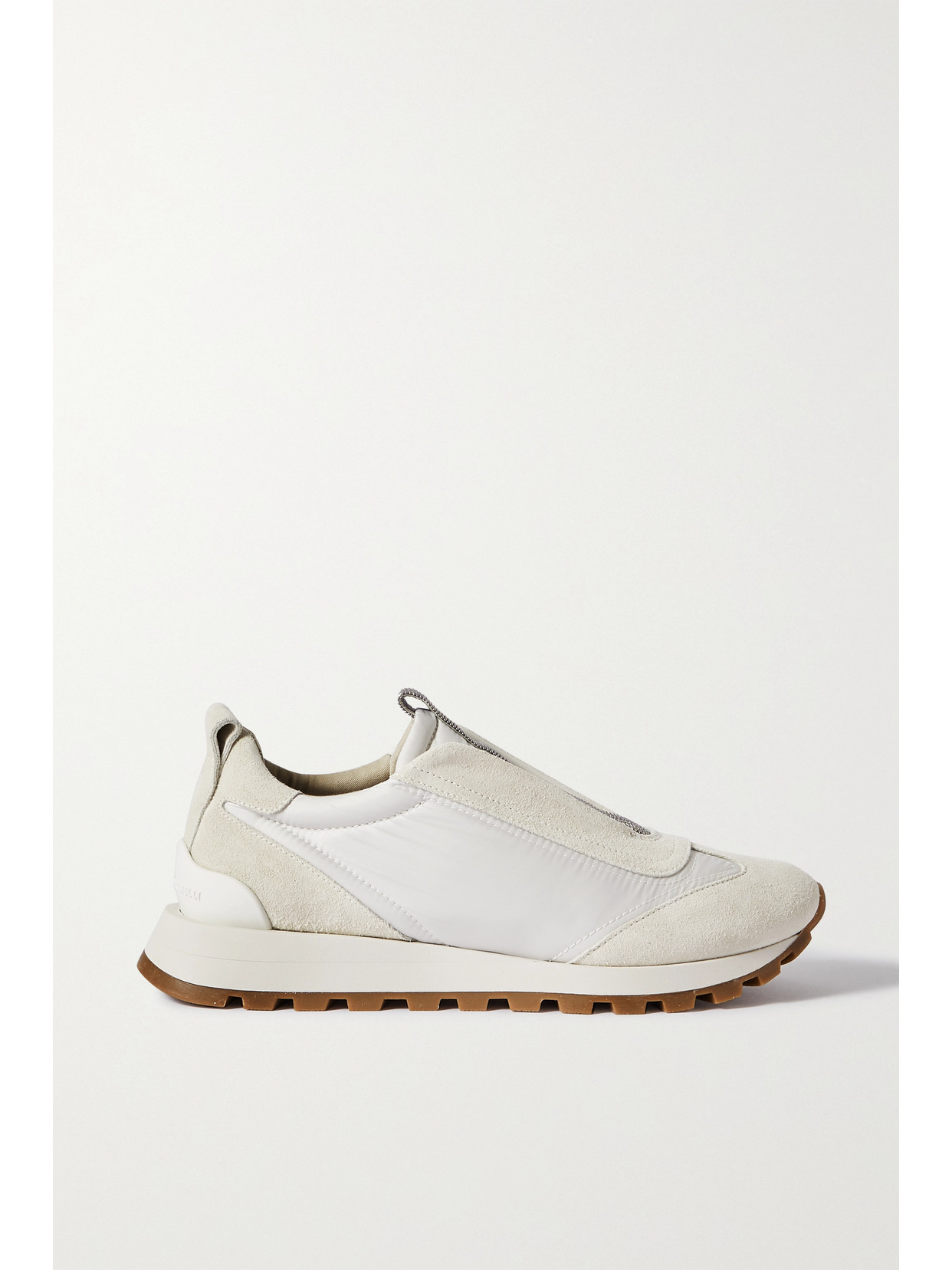 Shop Brunello Cucinelli Bead-embellished Suede-trimmed Shell Sneakers In White