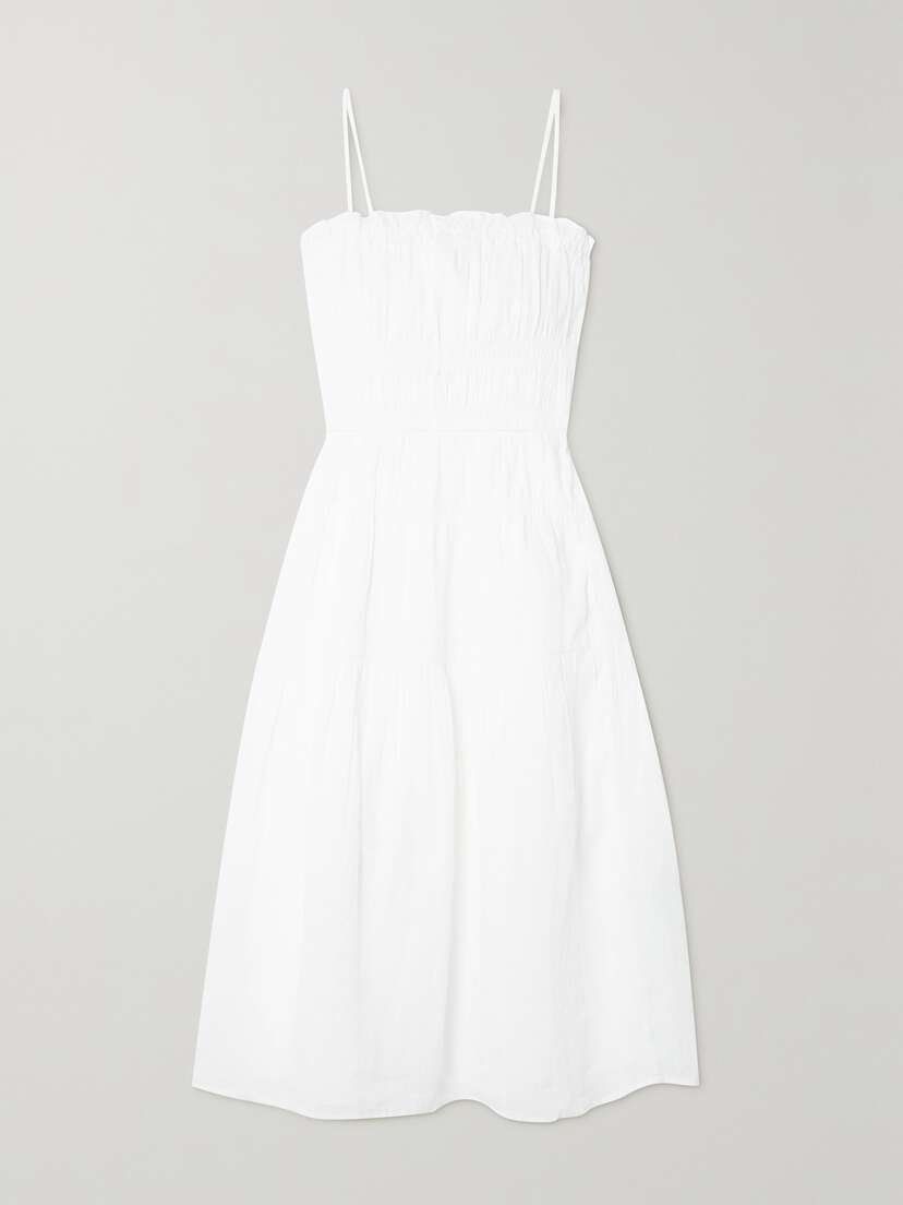 Frame Smocked Ramie Midi Dress - x large