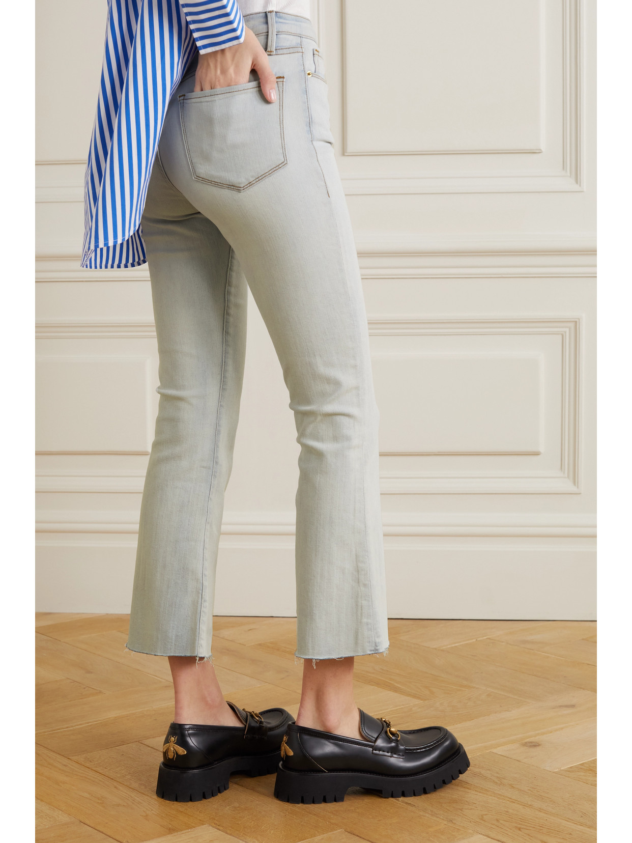 Frame Le Crop Mini Boot Raw High-rise Jeans In Blue