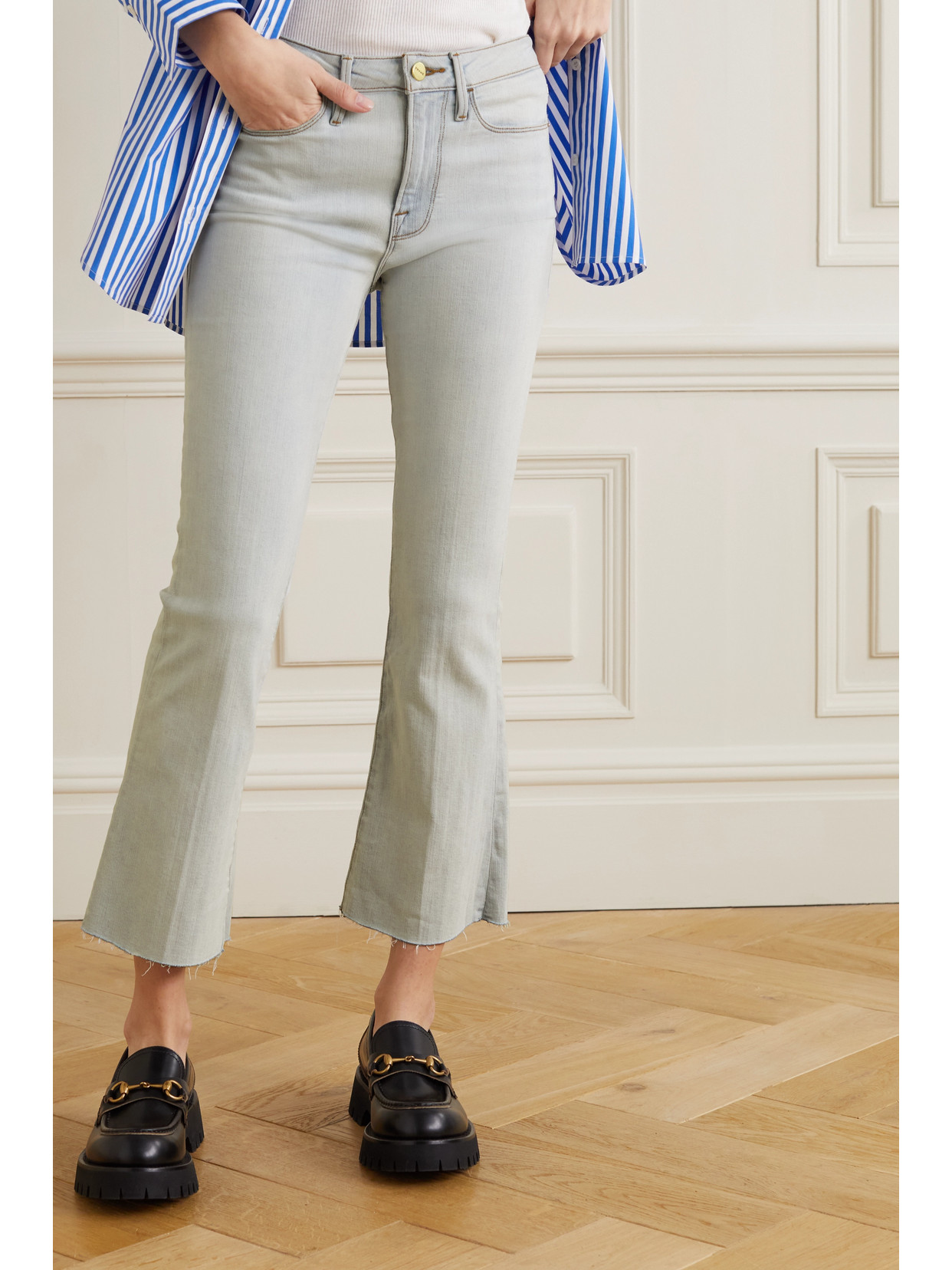 Frame Le Crop Mini Boot Raw High-rise Jeans In Blue