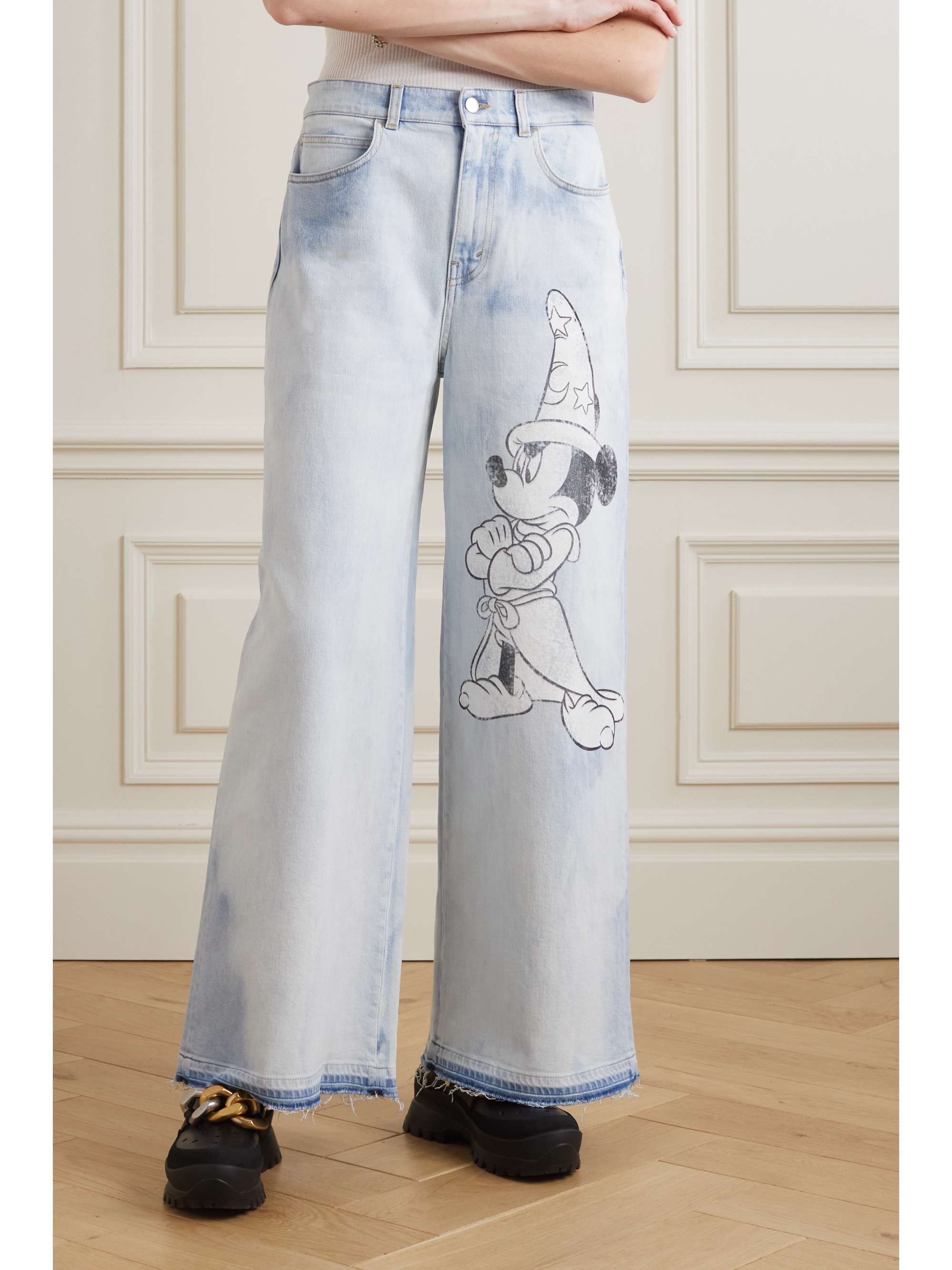 STELLA MCCARTNEY x Disney 仿旧印花有机阔腿牛仔裤