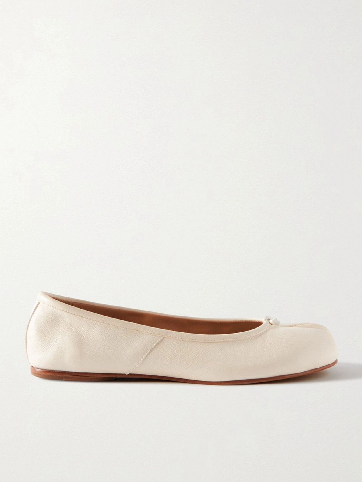 Shop Maison Margiela Tabi Split-toe Leather Ballet Flats In White