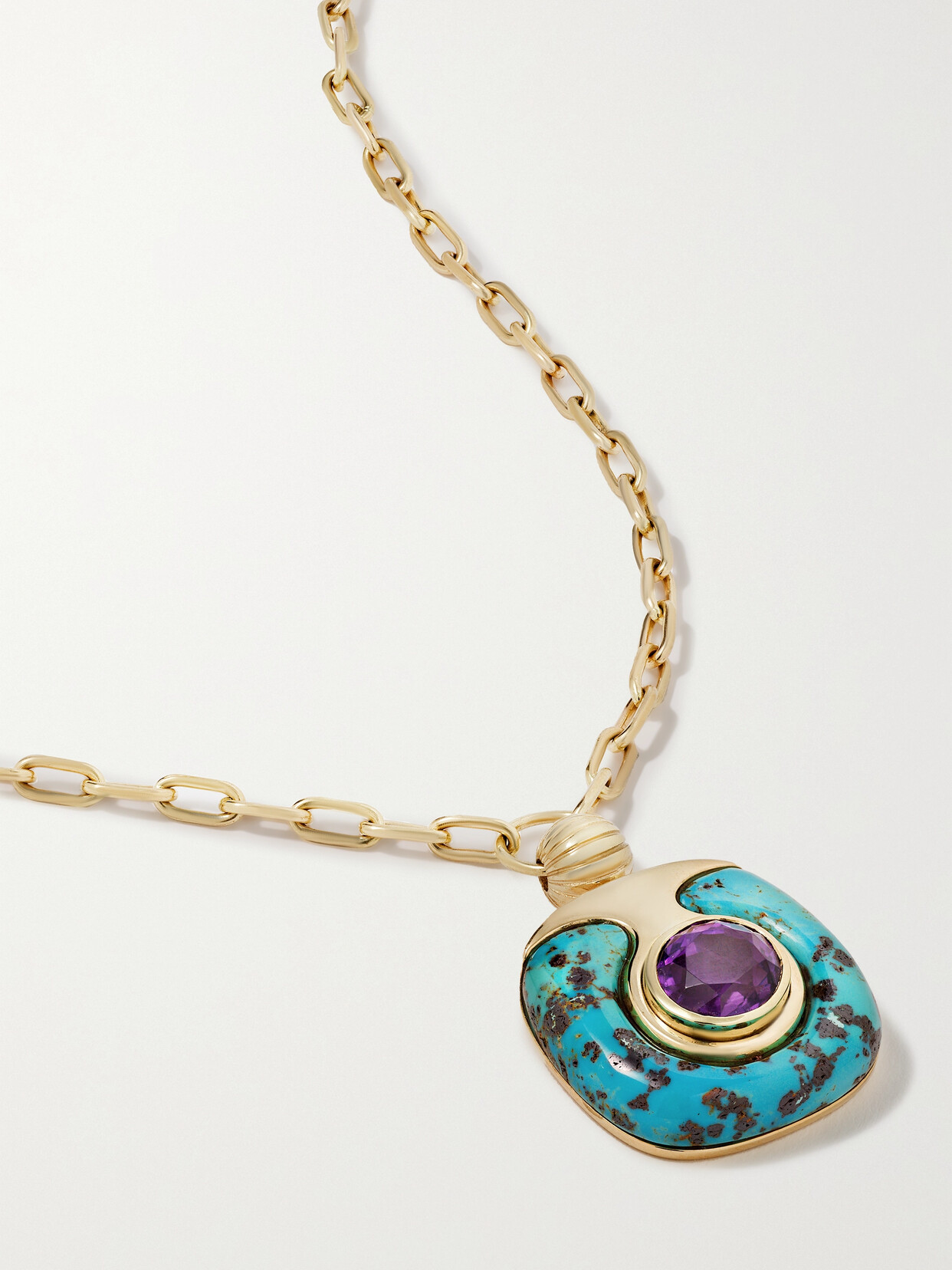 Retrouvai 14-karat Gold, Turquoise And Amethyst Necklace