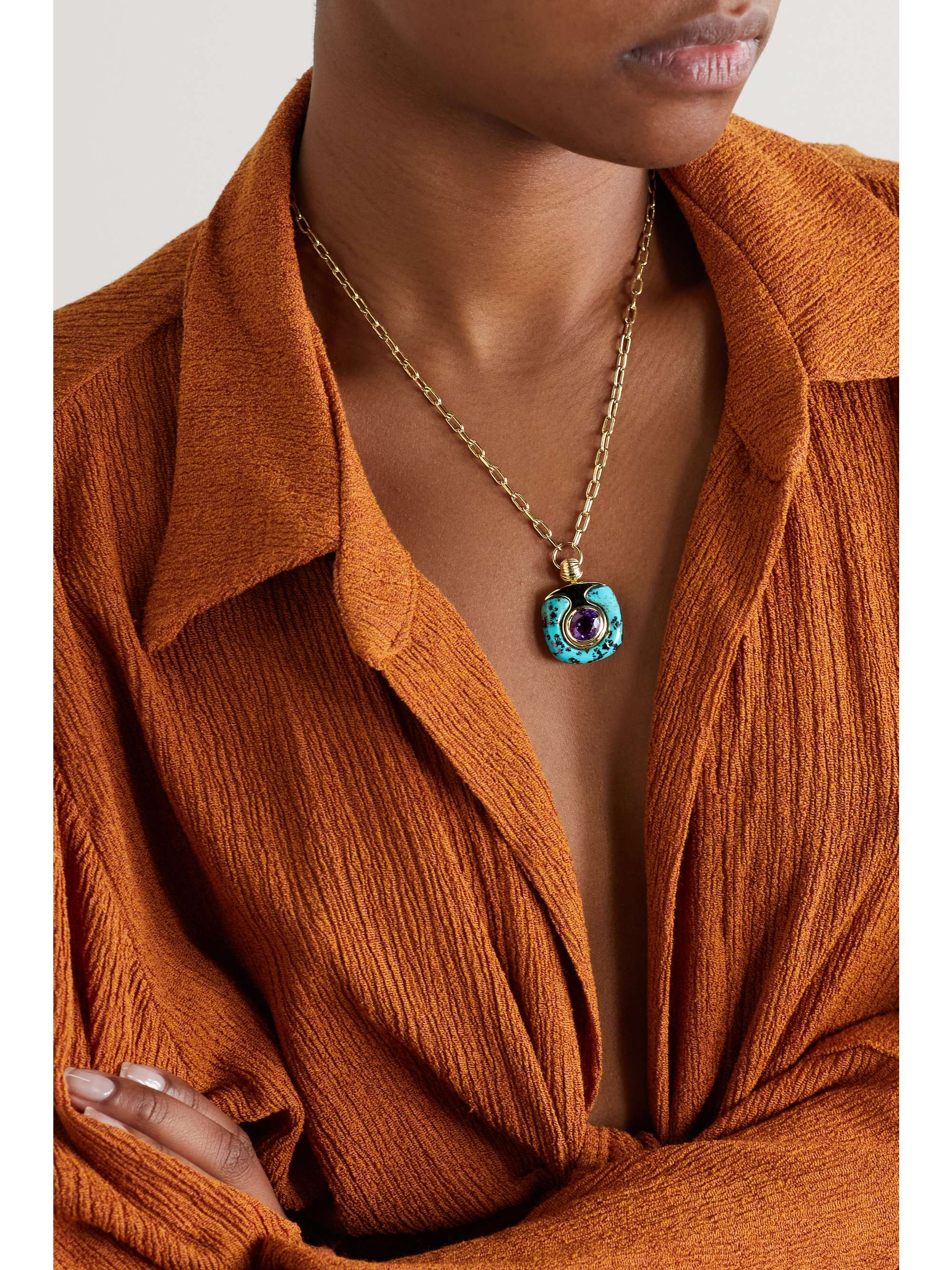 RETROUVAÍ 14-karat gold, turquoise and amethyst necklace
