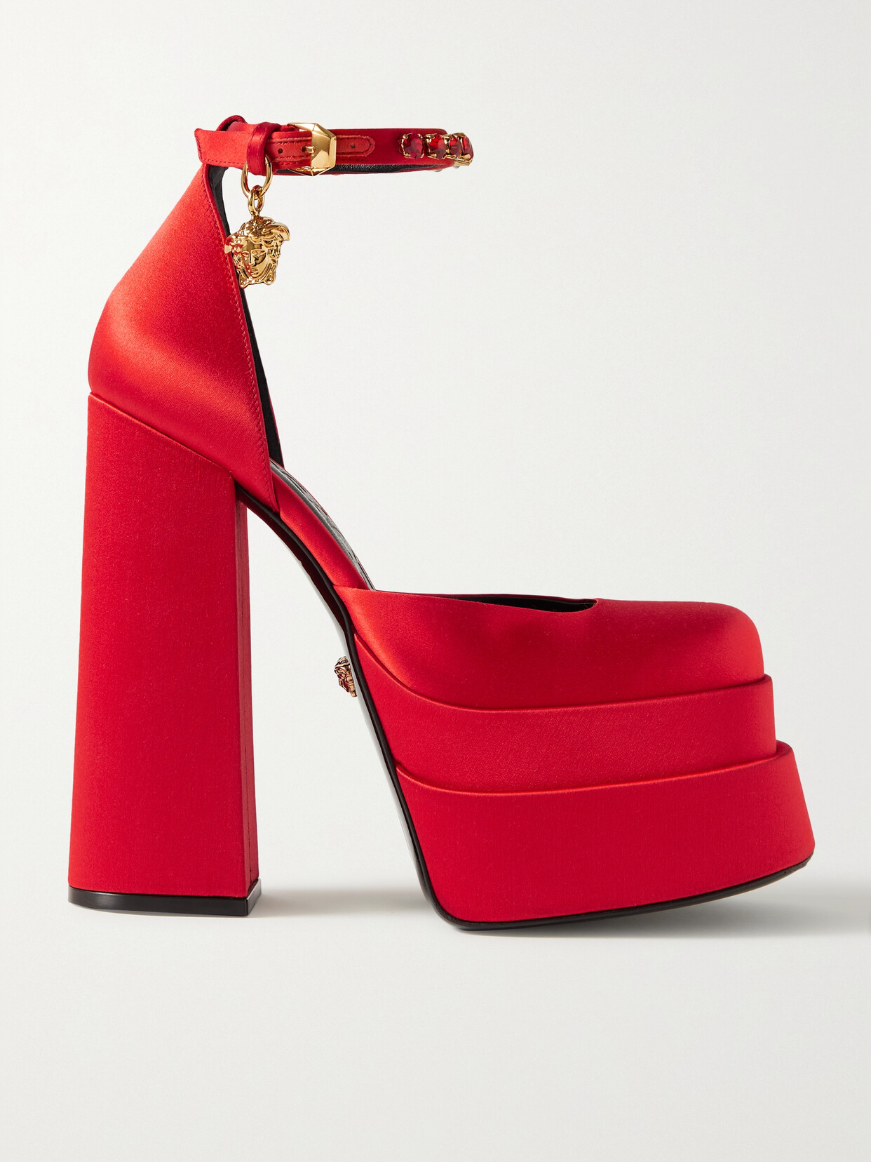 VERSACE MEDUSA AEVITAS EMBELLISHED SATIN PLATFORM PUMPS