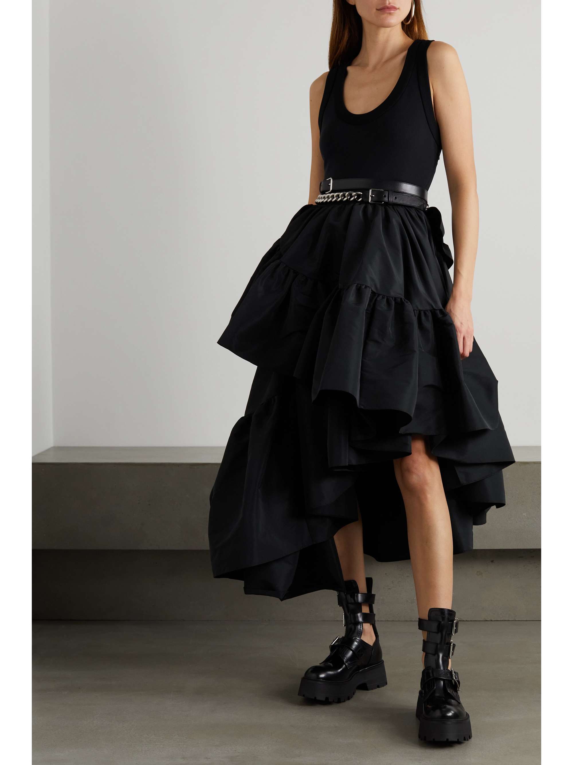 ALEXANDER MCQUEEN Ruffled tiered taffeta and stretch-jersey dress |  NET-A-PORTER